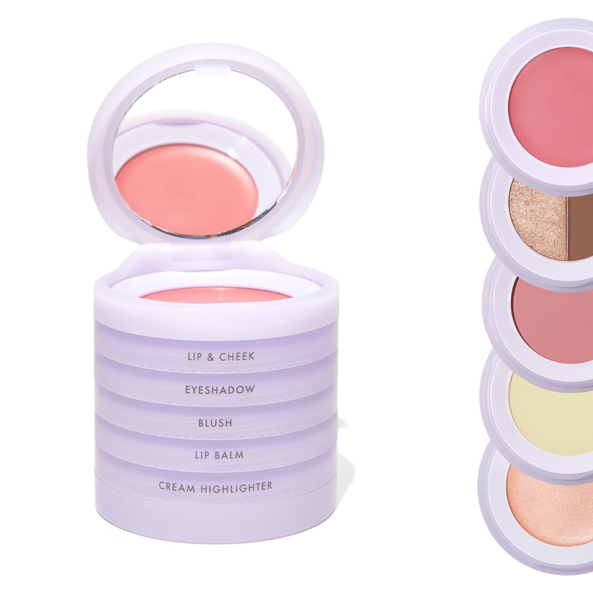 5-in-1 travel makeup kit by subtl beauty | eyeshadow duo, powder blush, cream highlighter, lip and cheek, lip balm | free travel mirror and brush | stackable makeup for travel 5-in-1 travel makeup kit by subtl beauty | eyeshadow duo, powder blush, cream highlighter, lip and cheek, lip balm | free travel mirror and brush | stackable makeup for travel