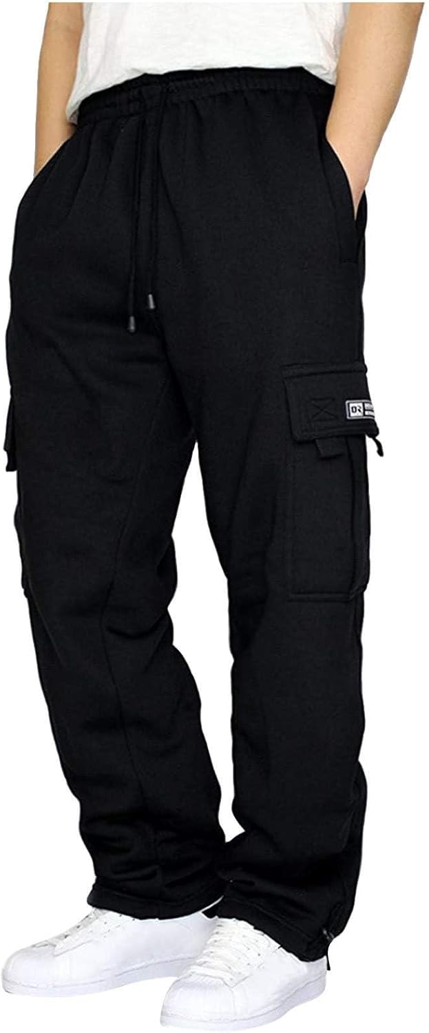 Men’s Cargo Sweatpants Casual Fleece Joggers Loose Fit Open Bottom Athletic Pants for Men with Pockets Men’s Cargo Sweatpants Casual Fleece Joggers Loose Fit Open Bottom Athletic Pants for Men with Pockets
