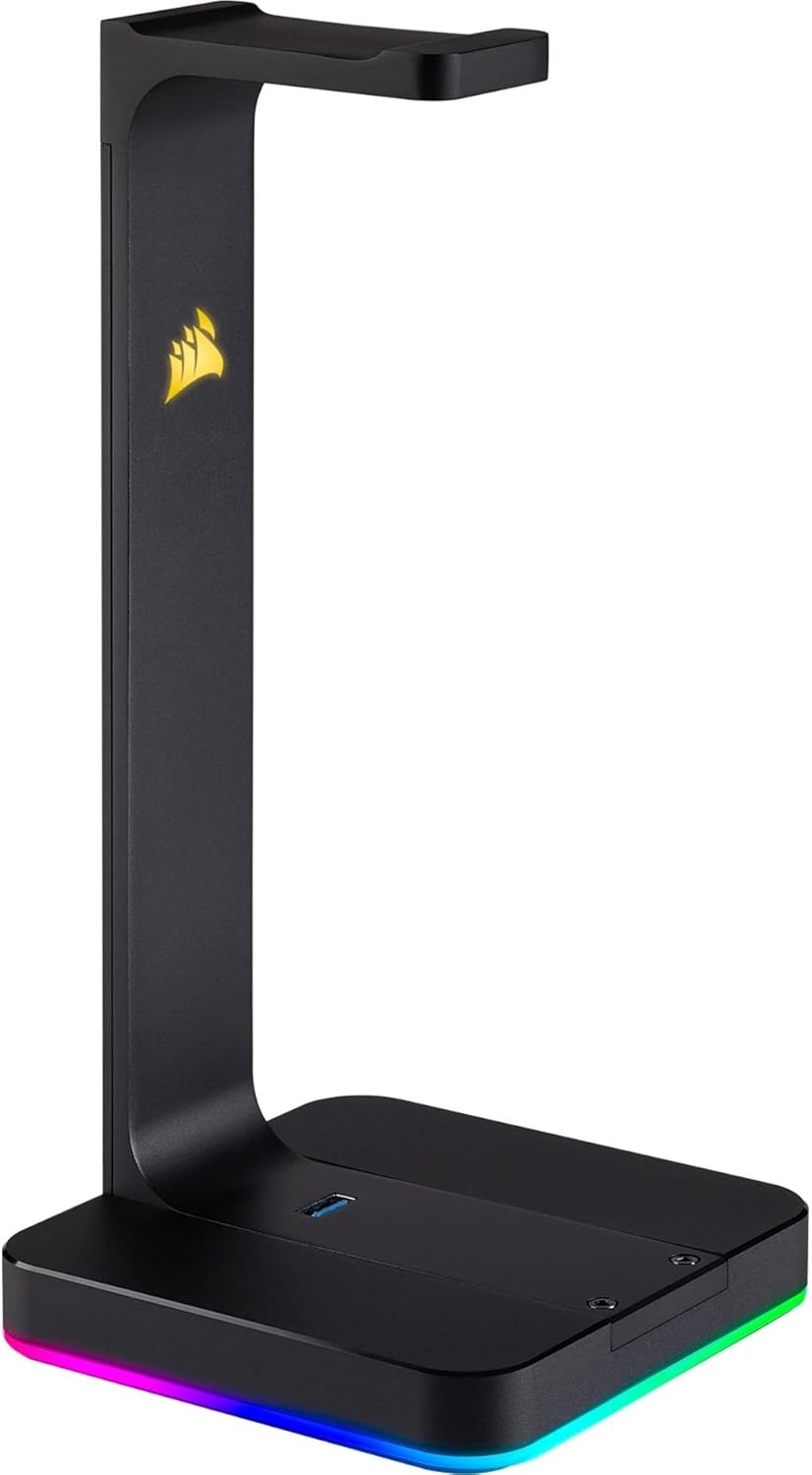 Corsair ST100 RGB Premium Headset Stand with 7.1 Surround Sound – 3.5mm and 2xUSB 3.0,Aluminum Corsair ST100 RGB Premium Headset Stand with 7.1 Surround Sound – 3.5mm and 2xUSB 3.0,Aluminum