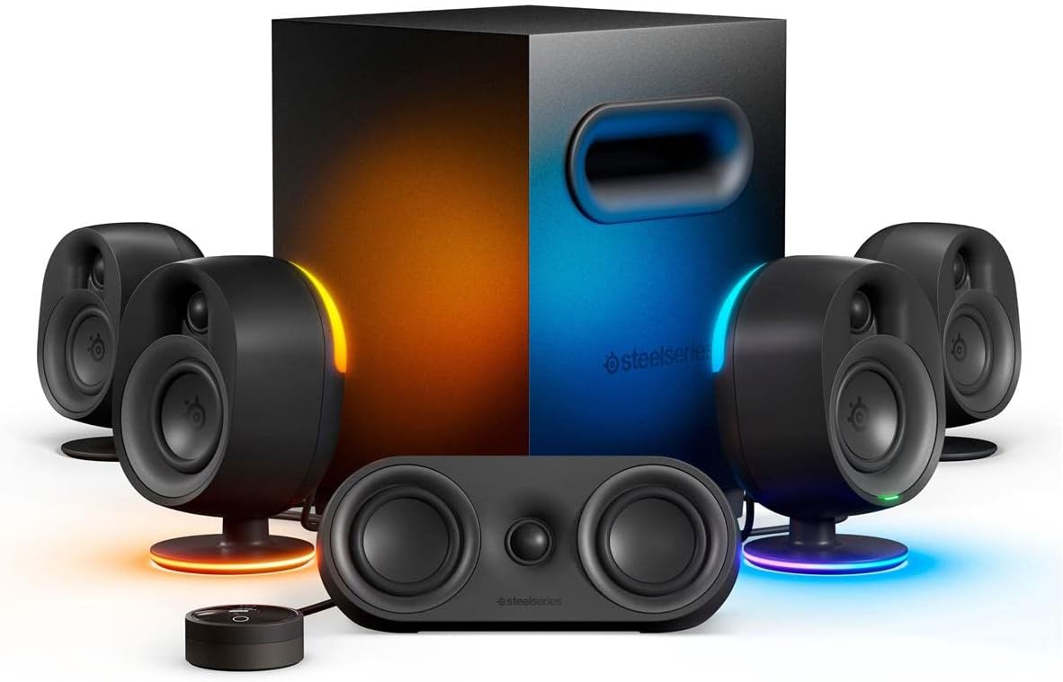 SteelSeries Arena 9 Illuminated 5.1 Desktop Gaming Speakers – 5.1 USB Surround Sound – Wireless Rear Speakers – 2-Way Speaker Design – Subwoofer – RGB Light, Bluetooth – PC, PlayStation, Mobile, Mac SteelSeries Arena 9 Illuminated 5.1 Desktop Gaming Speakers – 5.1 USB Surround Sound – Wireless Rear Speakers – 2-Way Speaker Design – Subwoofer – RGB Light, Bluetooth – PC, PlayStation, Mobile, Mac