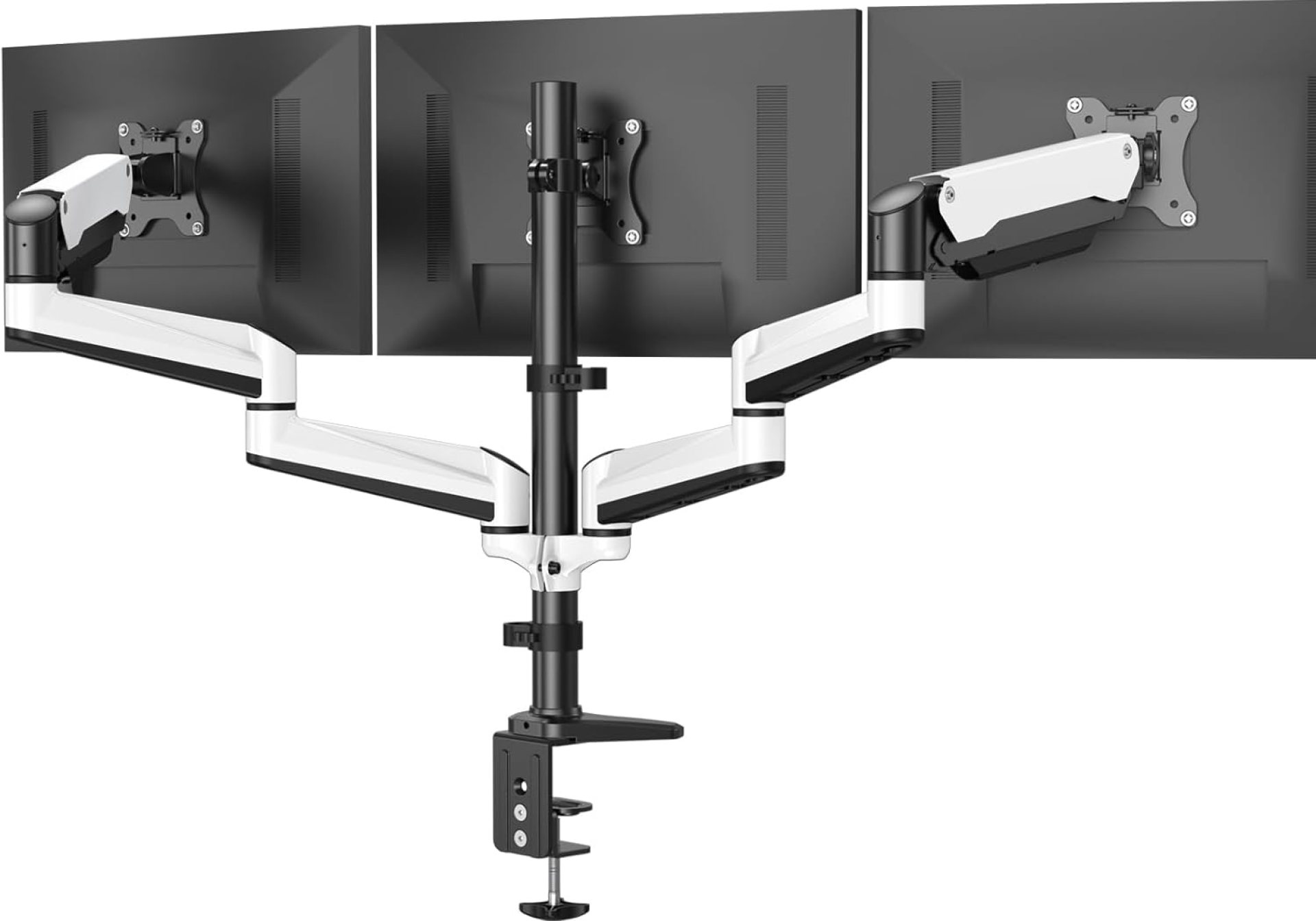 HUANUO Triple Monitor Stand – Full Motion Articulating Gas Spring Monitor Mount Fit Three 17 to 32 inch LCD Computer Screens with Clamp, Grommet Kit HUANUO Triple Monitor Stand – Full Motion Articulating Gas Spring Monitor Mount Fit Three 17 to 32 inch LCD Computer Screens with Clamp, Grommet Kit