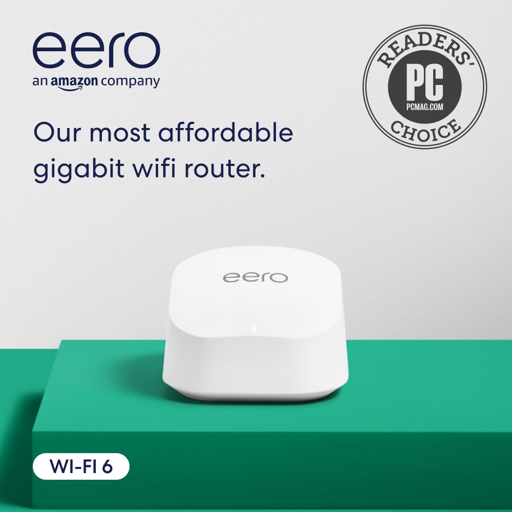 Amazon eero 6+ mesh wifi router (newest model) – Say goodbye to wifi dead spots, Coverage up to 1,500 sq. ft., Connect 75+ devices, 1-pack Amazon eero 6+ mesh wifi router (newest model) – Say goodbye to wifi dead spots, Coverage up to 1,500 sq. ft., Connect 75+ devices, 1-pack