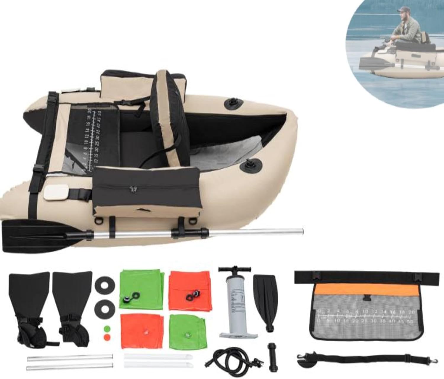 53.5 * 41.5IN Outdoor Fishing Boat with Paddle, Flippers, 20IN Fish Ruler, Pump, Storage Pockets, Adjustable Straps, 286.6LBS Load Bearing Capacity Belly Boat for River Lake Bass Fly Fishing 53.5 * 41.5IN Outdoor Fishing Boat with Paddle, Flippers, 20IN Fish Ruler, Pump, Storage Pockets, Adjustable Straps, 286.6LBS Load Bearing Capacity Belly Boat for River Lake Bass Fly Fishing