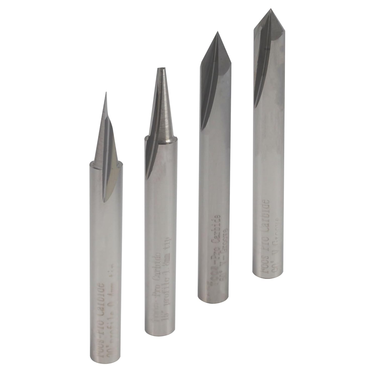 FOOS – Engraving CNC Wood Carving Router Bit Set – 4pcs – Solid Carbide – 1/4” Shanks = Profile + Carving Liner + 2 V Groove USA Veteran Owned FOOS – Engraving CNC Wood Carving Router Bit Set – 4pcs – Solid Carbide – 1/4” Shanks = Profile + Carving Liner + 2 V Groove USA Veteran Owned