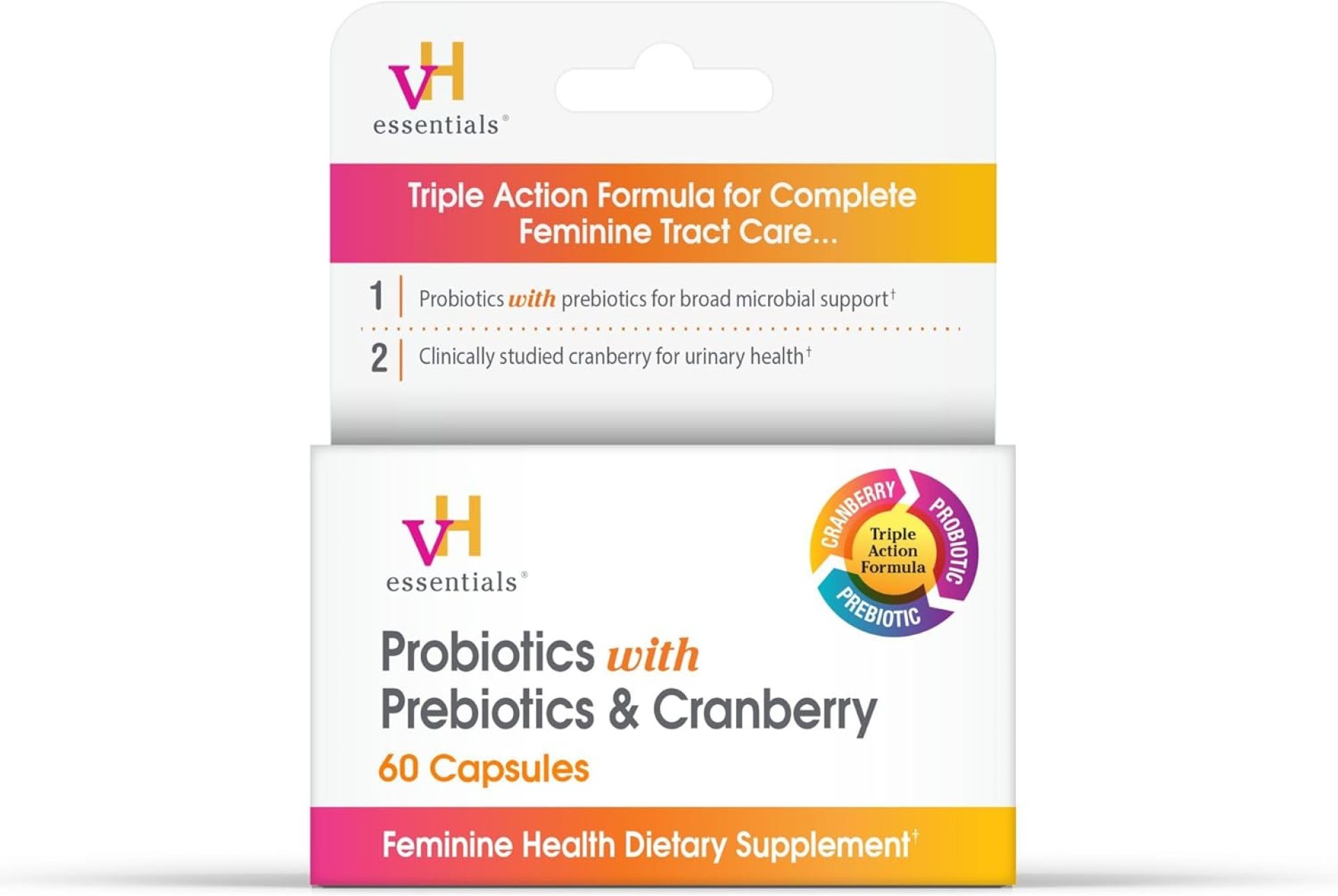 vH essentials Probiotics with Prebiotics and Cranberry Feminine Health Supplement – 60 Capsules vH essentials Probiotics with Prebiotics and Cranberry Feminine Health Supplement – 60 Capsules