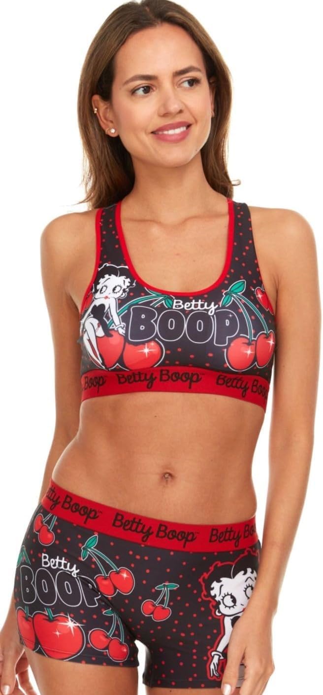 Betty Boop Women’s Sports Bra and Boxer Briefs Underwear Set with Racerback and Removable Pads Betty Boop Women’s Sports Bra and Boxer Briefs Underwear Set with Racerback and Removable Pads