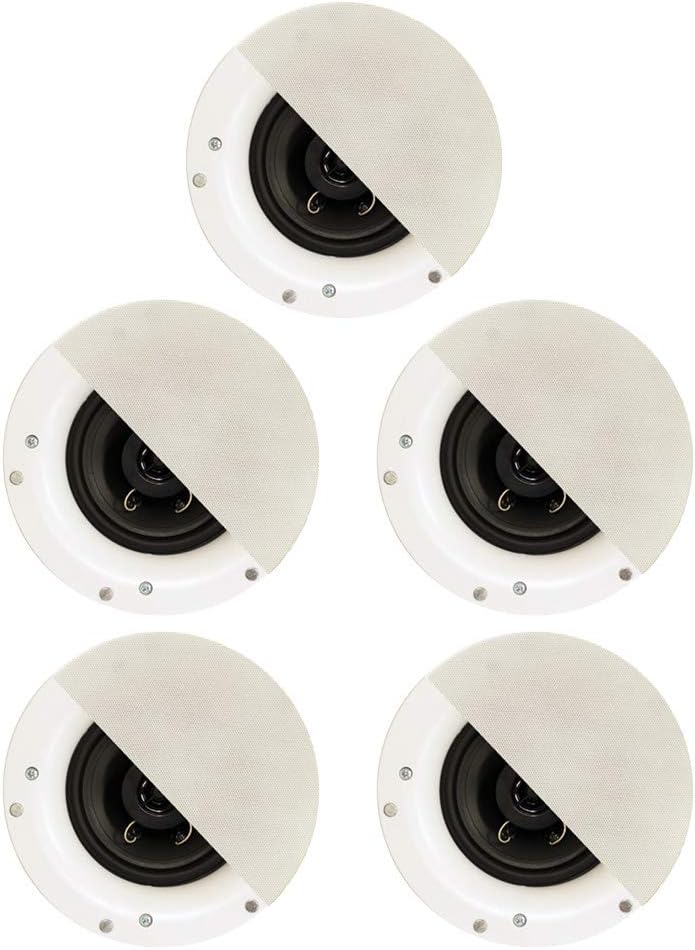 Acoustic Audio by Goldwood R192 Frameless in Ceiling/in Wall 5 Speaker Set 2 Way Home Theater Surround Speakers, White Acoustic Audio by Goldwood R192 Frameless in Ceiling/in Wall 5 Speaker Set 2 Way Home Theater Surround Speakers, White