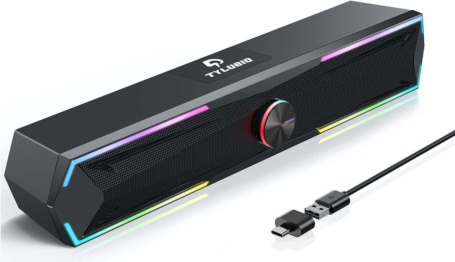 Pc Speakers Computer Sound Bar with Stereo Sound, Flowing LED Computer Speaker for Desktop Laptop Monitor, Bluetooth & USB Input Black Pc Speakers Computer Sound Bar with Stereo Sound, Flowing LED Computer Speaker for Desktop Laptop Monitor, Bluetooth & USB Input Black