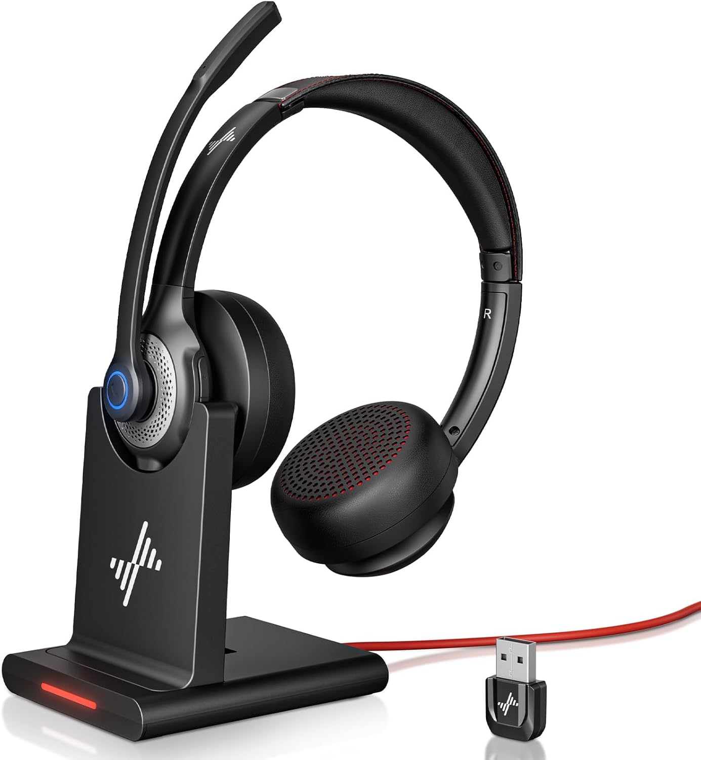 Wireless Headset with AI Noise Cancelling Microphone Bluetooth Headset – Bluetooth V5.2 Headphones with USB Dongle, Charging Base & Mic Mute for Computer/Laptop/PC/iPhone/Android/Cell Phones Wireless Headset with AI Noise Cancelling Microphone Bluetooth Headset – Bluetooth V5.2 Headphones with USB Dongle, Charging Base & Mic Mute for Computer/Laptop/PC/iPhone/Android/Cell Phones