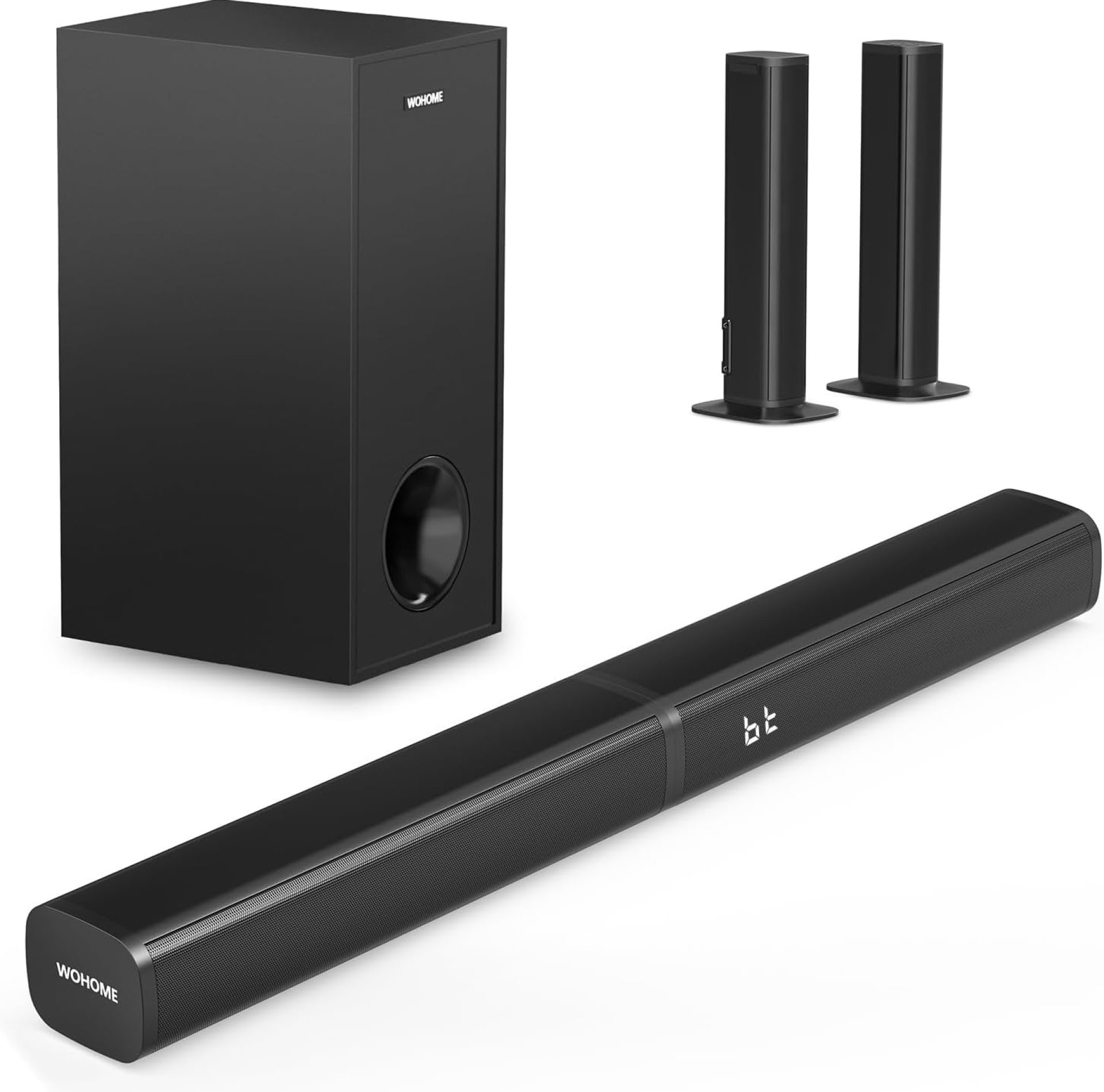 Wohome 2.1 Sound Bar for Smart TV with 5 Inches Subwoofer, 140W, 2 in 1 Detachable Soundbar with RGB-IC Backlight, Bluetooth 5.3, Optical, AUX, USB Input, Bass Adjustable, Remote/Button Control Wohome 2.1 Sound Bar for Smart TV with 5 Inches Subwoofer, 140W, 2 in 1 Detachable Soundbar with RGB-IC Backlight, Bluetooth 5.3, Optical, AUX, USB Input, Bass Adjustable, Remote/Button Control