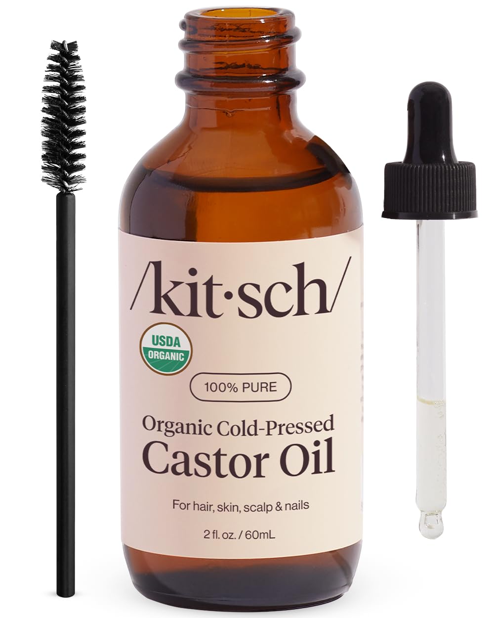 Kitsch Organic Castor Oil, 100% Pure, Cold Pressed Unrefined Glass Bottle, Castor Oil For Hair Growth, Face, Eyelashes, Eyebrows, Scalp and Nails, Skin Moisturizer, Hexane Free, USDA Organic 2oz Kitsch Organic Castor Oil, 100% Pure, Cold Pressed Unrefined Glass Bottle, Castor Oil For Hair Growth, Face, Eyelashes, Eyebrows, Scalp and Nails, Skin Moisturizer, Hexane Free, USDA Organic 2oz