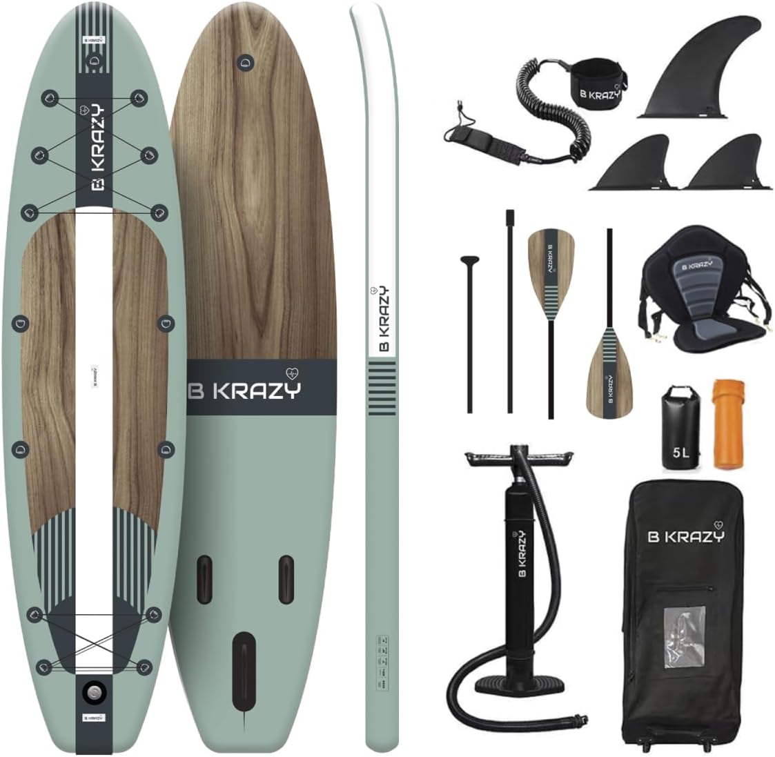 High-End Inflatable Paddle Board by Bkrazy – Complete Package with Accessories & Bag – Perfect Stand up Paddle Board for Lakes, River and Ocean – 11 ft Paddle Board for Adults High-End Inflatable Paddle Board by Bkrazy – Complete Package with Accessories & Bag – Perfect Stand up Paddle Board for Lakes, River and Ocean – 11 ft Paddle Board for Adults