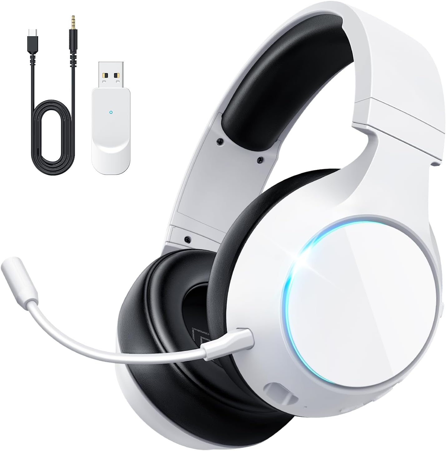 2.4GHz Wireless Gaming Headset for PC, PS5, PS4, Switch, Mac, USB Over Ear Gaming Headphones with ENC Noise Canceling Microphone, Bluetooth 5.3, 60H Battery, 3.5mm Wired for Controller 2.4GHz Wireless Gaming Headset for PC, PS5, PS4, Switch, Mac, USB Over Ear Gaming Headphones with ENC Noise Canceling Microphone, Bluetooth 5.3, 60H Battery, 3.5mm Wired for Controller