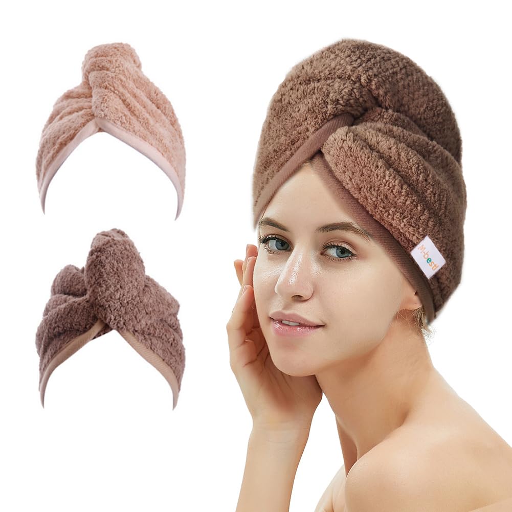 2 Pack Hair Drying Towels, Hair Wrap Towels, Absorbent Microfiber Hair Towel Turban with Button Design to Dry Hair Quickly(Coffee& Pink) 2 Pack Hair Drying Towels, Hair Wrap Towels, Absorbent Microfiber Hair Towel Turban with Button Design to Dry Hair Quickly(Coffee& Pink)