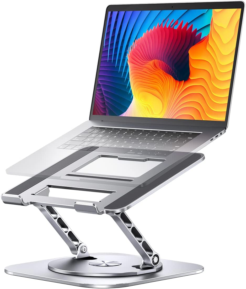 Adjustable Computer Stand with 360 Rotating Base, Ergonimic Foldable Laptop Riser for Desk Compatible with MacBook Pro/Air Notebook up to 16 Inches, Silver Adjustable Computer Stand with 360 Rotating Base, Ergonimic Foldable Laptop Riser for Desk Compatible with MacBook Pro/Air Notebook up to 16 Inches, Silver