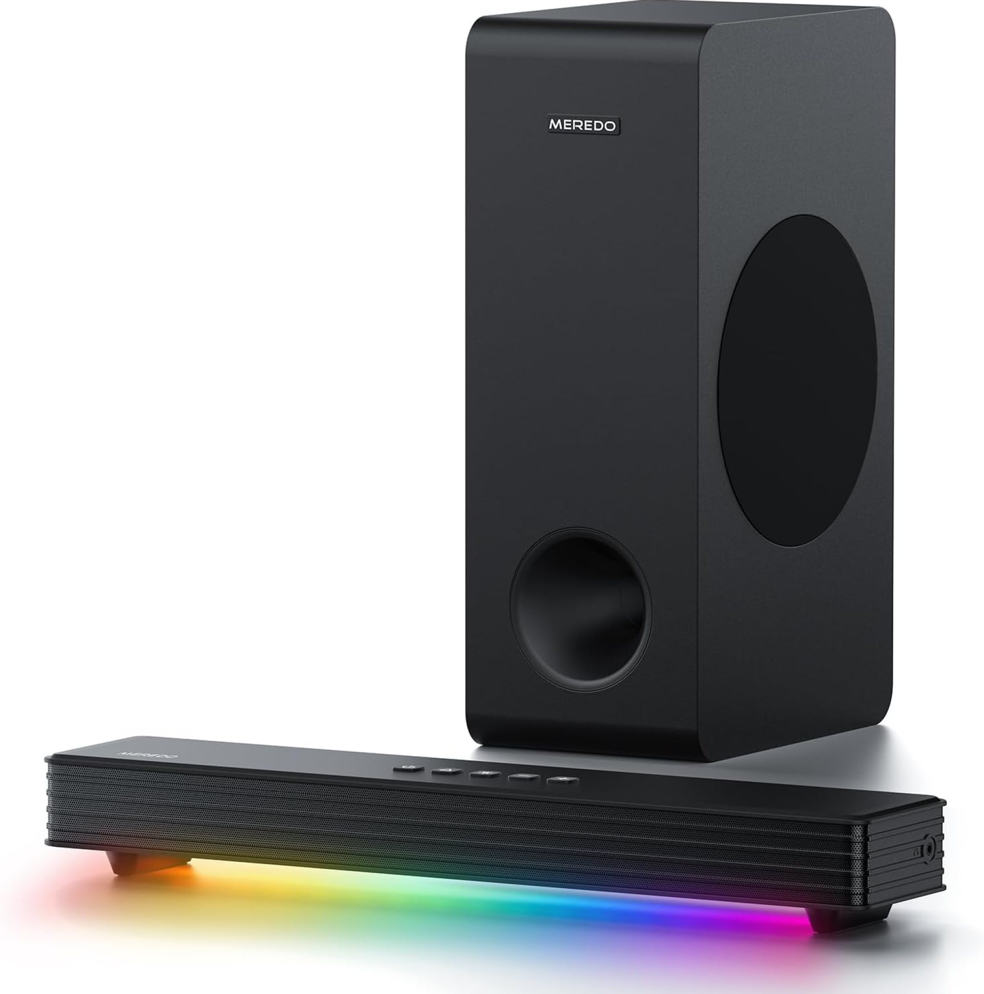 MEREDO Sound Bar for Smart TV 3.1CH PC Gaming Soundbar with Subwoofer RGB Lighting Audio Sync Surround Sound System BT 5.3/HD-ARC/Optical/AUX/USB for Desktop Tablets Consoles Home Cinema MEREDO Sound Bar for Smart TV 3.1CH PC Gaming Soundbar with Subwoofer RGB Lighting Audio Sync Surround Sound System BT 5.3/HD-ARC/Optical/AUX/USB for Desktop Tablets Consoles Home Cinema