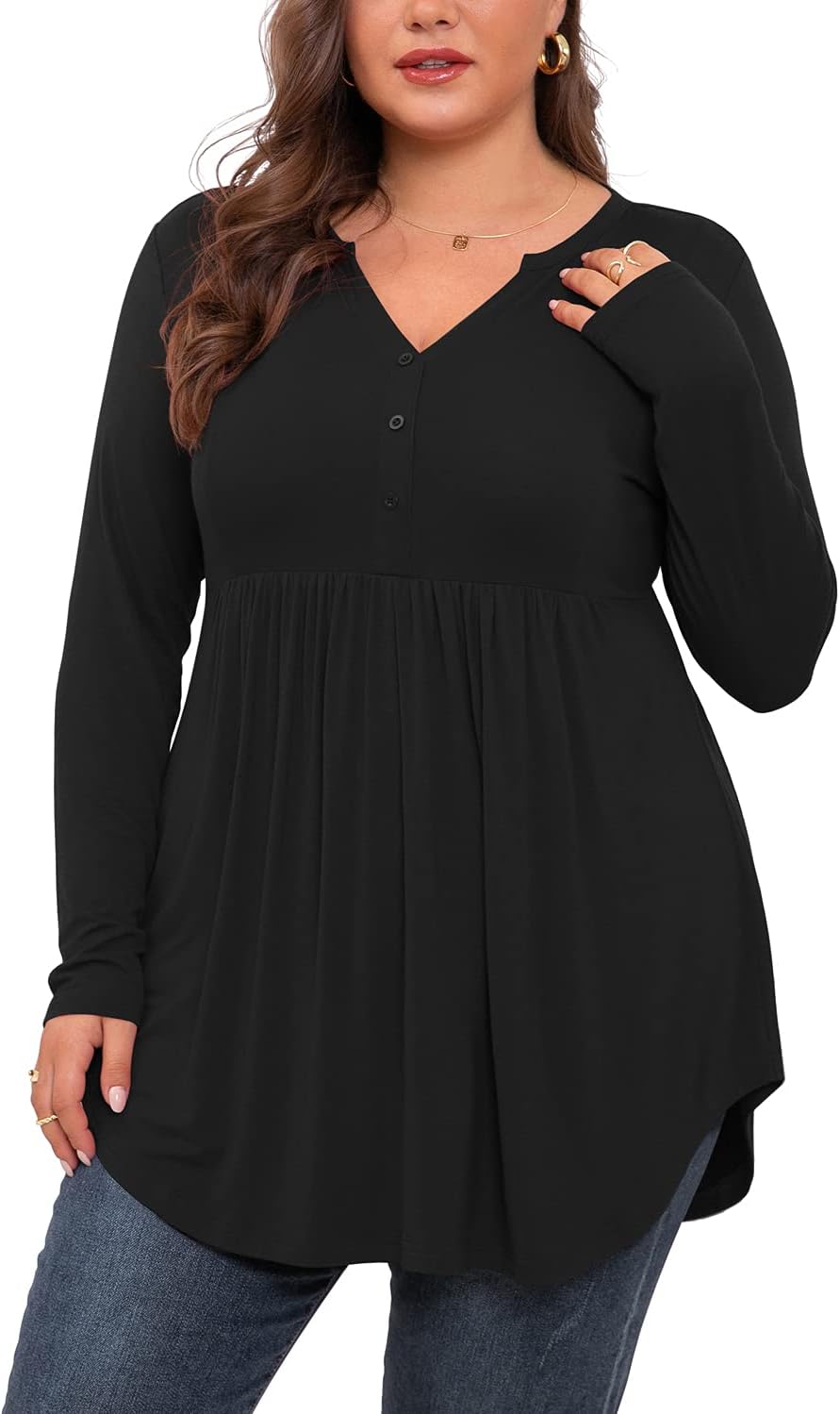 SHIJIALI Women’s Plus Size Henley Shirts V Neck Button Tunic Tops Casual Long Sleeve Swing Flowy Blouse SHIJIALI Women’s Plus Size Henley Shirts V Neck Button Tunic Tops Casual Long Sleeve Swing Flowy Blouse
