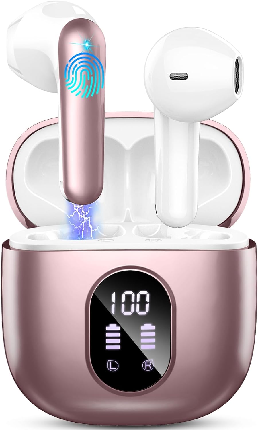 Wireless Earbuds, Bluetooth 5.4 Headphones 50H Playback Bass Stereo Ear Buds with 4 ENC Cancelling Mics, in-Ear Earphones with LED Display, IP7 Waterproof USB-C for Laptop Pad Phones Workout Rose Gold Wireless Earbuds, Bluetooth 5.4 Headphones 50H Playback Bass Stereo Ear Buds with 4 ENC Cancelling Mics, in-Ear Earphones with LED Display, IP7 Waterproof USB-C for Laptop Pad Phones Workout Rose Gold