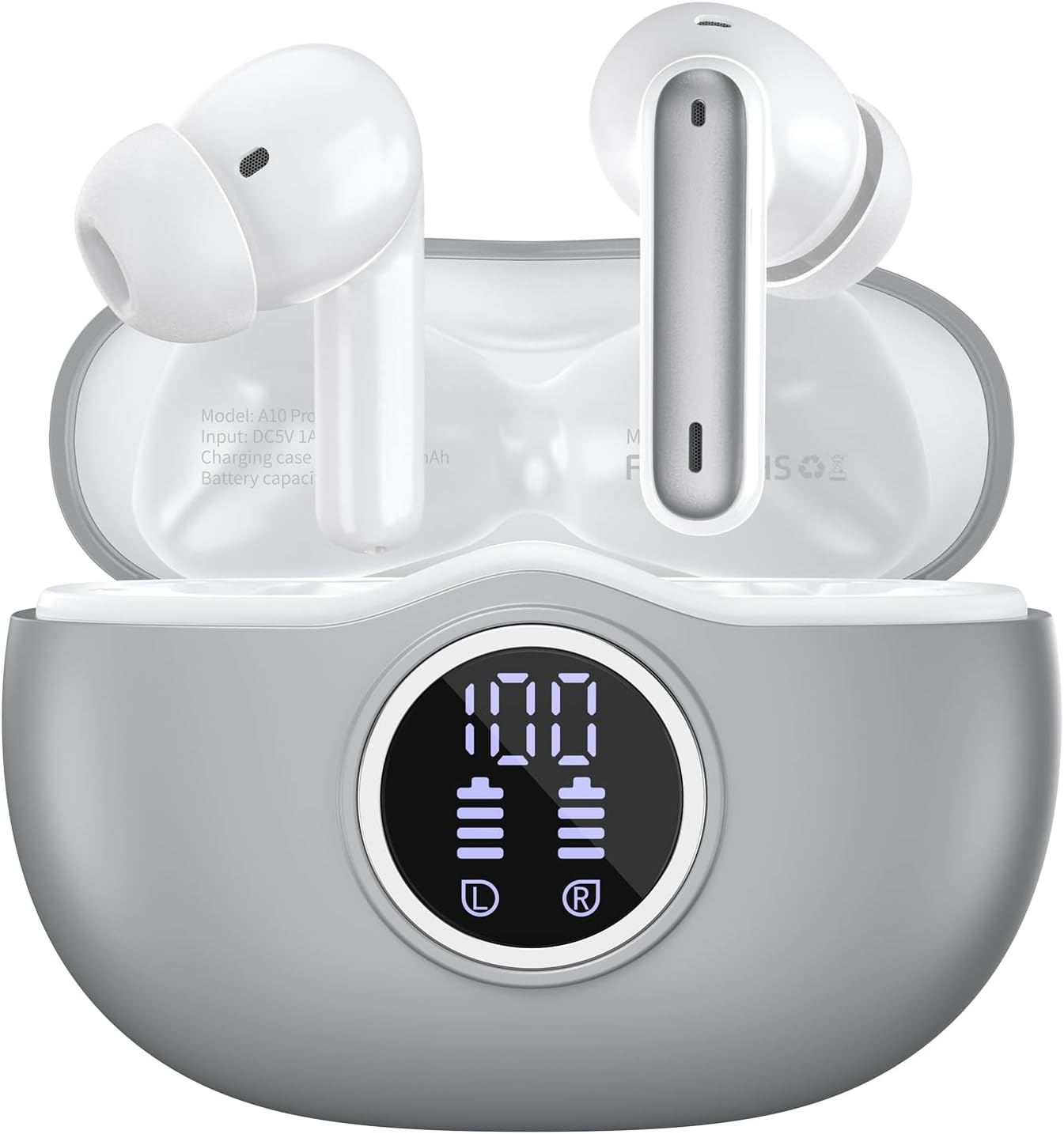 Wireless Earbuds Bluetooth 5.3 Headphones 40 Hrs Playtime with LED Display, Deep Bass Stereo and Noise Cancelling Bluetooth Ear Buds IP7 Waterproof Wireless Earphones for iPhone Android, Grey Wireless Earbuds Bluetooth 5.3 Headphones 40 Hrs Playtime with LED Display, Deep Bass Stereo and Noise Cancelling Bluetooth Ear Buds IP7 Waterproof Wireless Earphones for iPhone Android, Grey