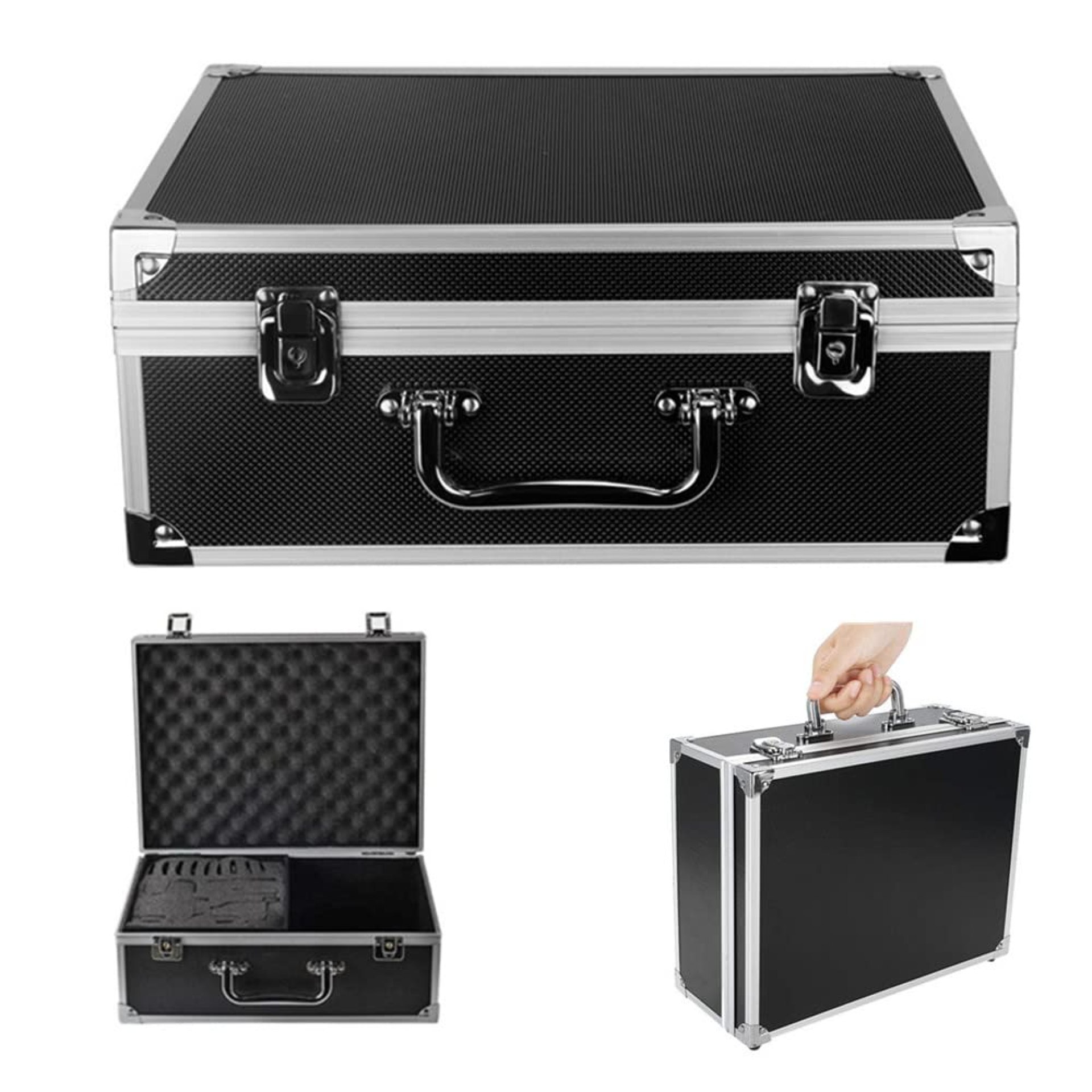 Yuelong Black Tattoo Makeup Carry Case – 12.6″ x 9.5″ x 5.1″ Double Lock Key Aluminum Storage with Sponge Yuelong Black Tattoo Makeup Carry Case – 12.6″ x 9.5″ x 5.1″ Double Lock Key Aluminum Storage with Sponge