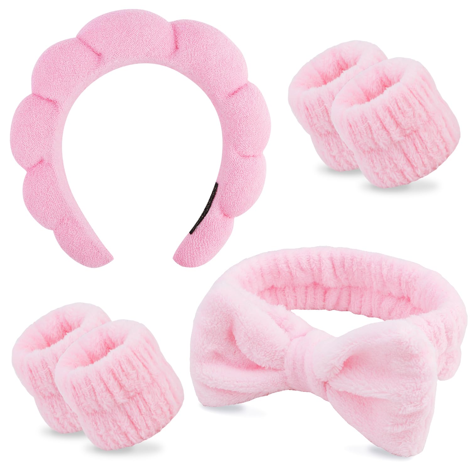 Chanaco Spa Wristband and Pink Puffy Sponge Makeup Headband Set for Face Washing, Skin Care, Teen Girl Gifts Chanaco Spa Wristband and Pink Puffy Sponge Makeup Headband Set for Face Washing, Skin Care, Teen Girl Gifts