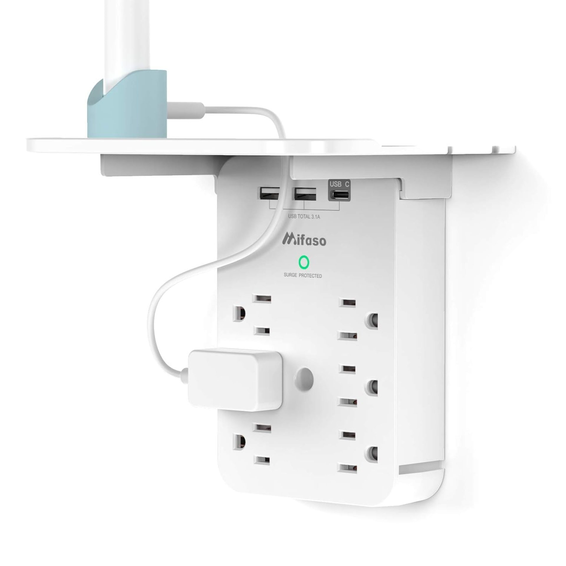 Wall Outlet Extender with Surge Protector, 6 AC Outlets, Shelf, 2 USB & USB C Charging Ports – Home & Dorm Plug Expander Wall Outlet Extender with Surge Protector, 6 AC Outlets, Shelf, 2 USB & USB C Charging Ports – Home & Dorm Plug Expander