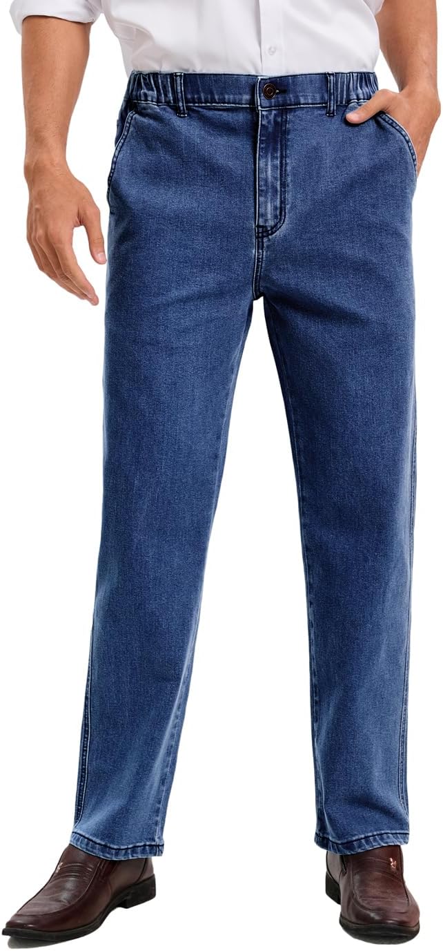 voeeron Mens Elastic Waist Jeans Relaxed Fit Men’s Jeans with Elastic Waist with Zipper and Button voeeron Mens Elastic Waist Jeans Relaxed Fit Men’s Jeans with Elastic Waist with Zipper and Button