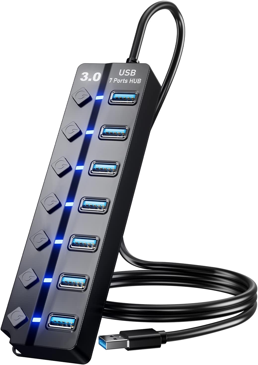 USB 3.0 Hub, PANPEO 7-Port USB Data Hub Splitter with 3ft Long Cable USB Extension for Laptop,PC Computer,Surface Pro, PS4/5, Flash Drive, Mobile HDD – with LED Individual On/Off USB 3.0 Hub, PANPEO 7-Port USB Data Hub Splitter with 3ft Long Cable USB Extension for Laptop,PC Computer,Surface Pro, PS4/5, Flash Drive, Mobile HDD – with LED Individual On/Off