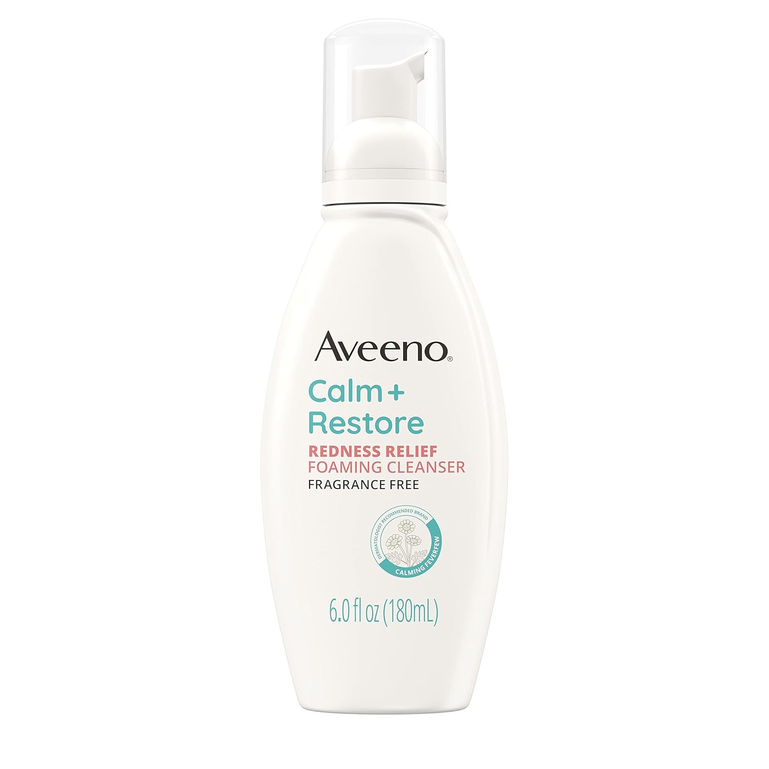 Aveeno Calm + Restore Redness Relief Foaming Cleanser, Daily Facial Cleanser With Calming Feverfew to Help Reduce the Appearance of Redness, Hypoallergenic & Fragrance-Free, 6 fl. oz Aveeno Calm + Restore Redness Relief Foaming Cleanser, Daily Facial Cleanser With Calming Feverfew to Help Reduce the Appearance of Redness, Hypoallergenic & Fragrance-Free, 6 fl. oz