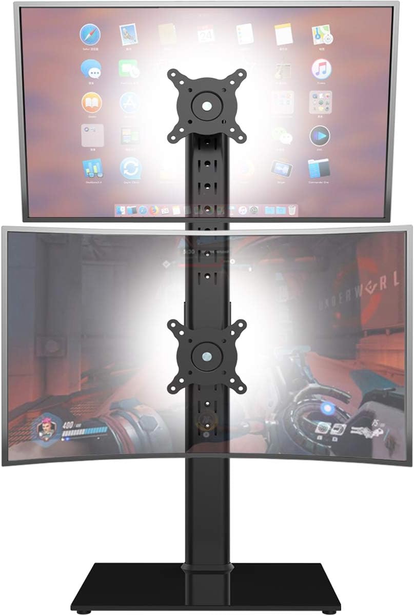 Dual Monitor Stand – Vertical Stack Screen Free-Standing Monitor Riser Fits Two 13 to 34 Inch Screen with Swivel, Tilt, Height Adjustable, Holds One (1) Screen Up to 44Lbs Dual Monitor Stand – Vertical Stack Screen Free-Standing Monitor Riser Fits Two 13 to 34 Inch Screen with Swivel, Tilt, Height Adjustable, Holds One (1) Screen Up to 44Lbs