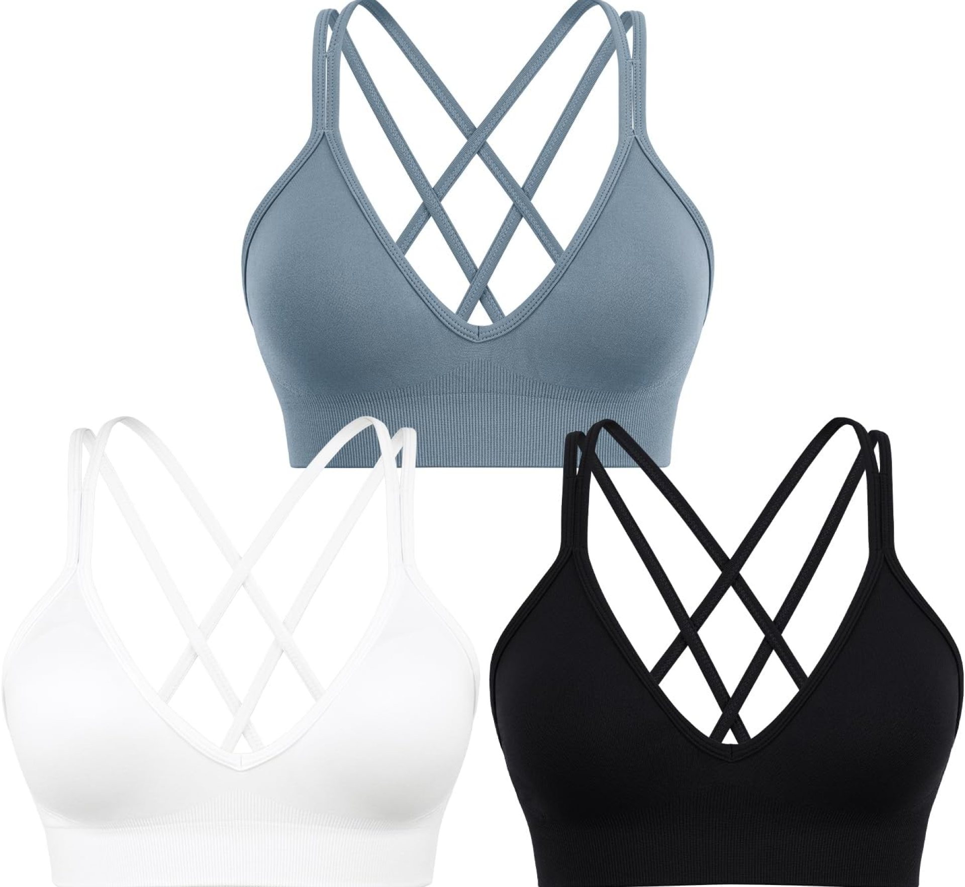 Sports Bra for Women V-Neck Strappy Criss Cross Yoga Bra Padded Seamless Workout Gym Athletic Fitness Bras 3 Pack Sports Bra for Women V-Neck Strappy Criss Cross Yoga Bra Padded Seamless Workout Gym Athletic Fitness Bras 3 Pack