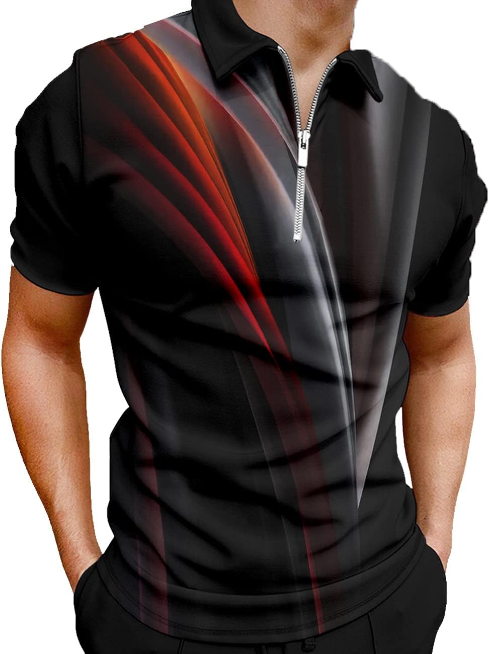 Hodaweisolp Men’s Short Sleeve Zipper Casual Slim Fit Printed Golf Polo Shirt Tops Hodaweisolp Men’s Short Sleeve Zipper Casual Slim Fit Printed Golf Polo Shirt Tops