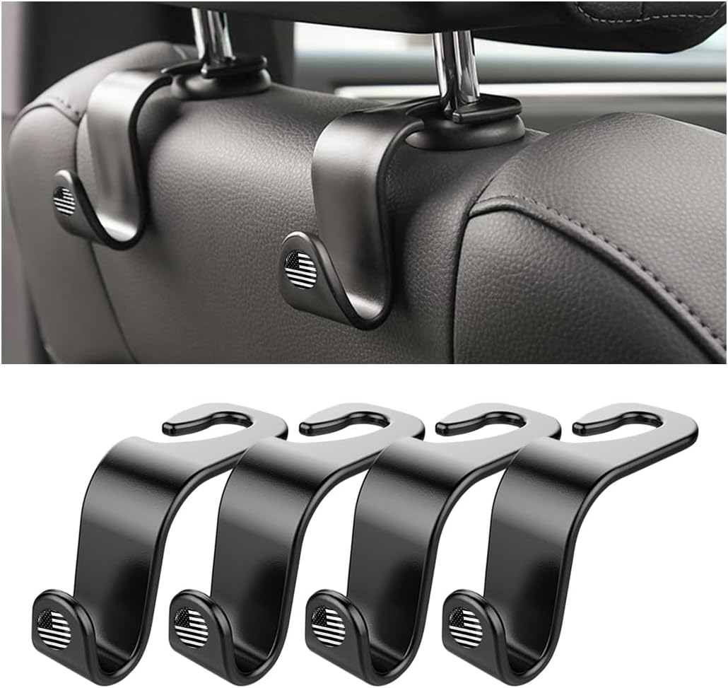 4PCS Car Seat Headrest Hooks, Auto Back Seat Hanger Holder, Durable Stylish Vehicle Organizer Universal Car Interior Accessories, Storage Hooks for Purses, Bags, Clothes, Hats (Black/Black Flag) 4PCS Car Seat Headrest Hooks, Auto Back Seat Hanger Holder, Durable Stylish Vehicle Organizer Universal Car Interior Accessories, Storage Hooks for Purses, Bags, Clothes, Hats (Black/Black Flag)
