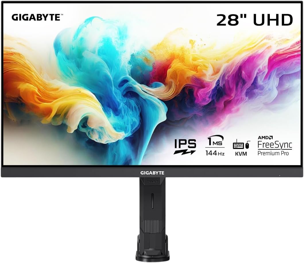 GIGABYTE M28U-AE Arm Edition 28″ 144Hz 2160P UHD-KVM Gaming Monitor, 3840 x 2160 4k SS IPS Display, 1ms (GTG) Response Time, 94% DCI-P3, HDR Ready, FreeSync Premium Pro GIGABYTE M28U-AE Arm Edition 28″ 144Hz 2160P UHD-KVM Gaming Monitor, 3840 x 2160 4k SS IPS Display, 1ms (GTG) Response Time, 94% DCI-P3, HDR Ready, FreeSync Premium Pro
