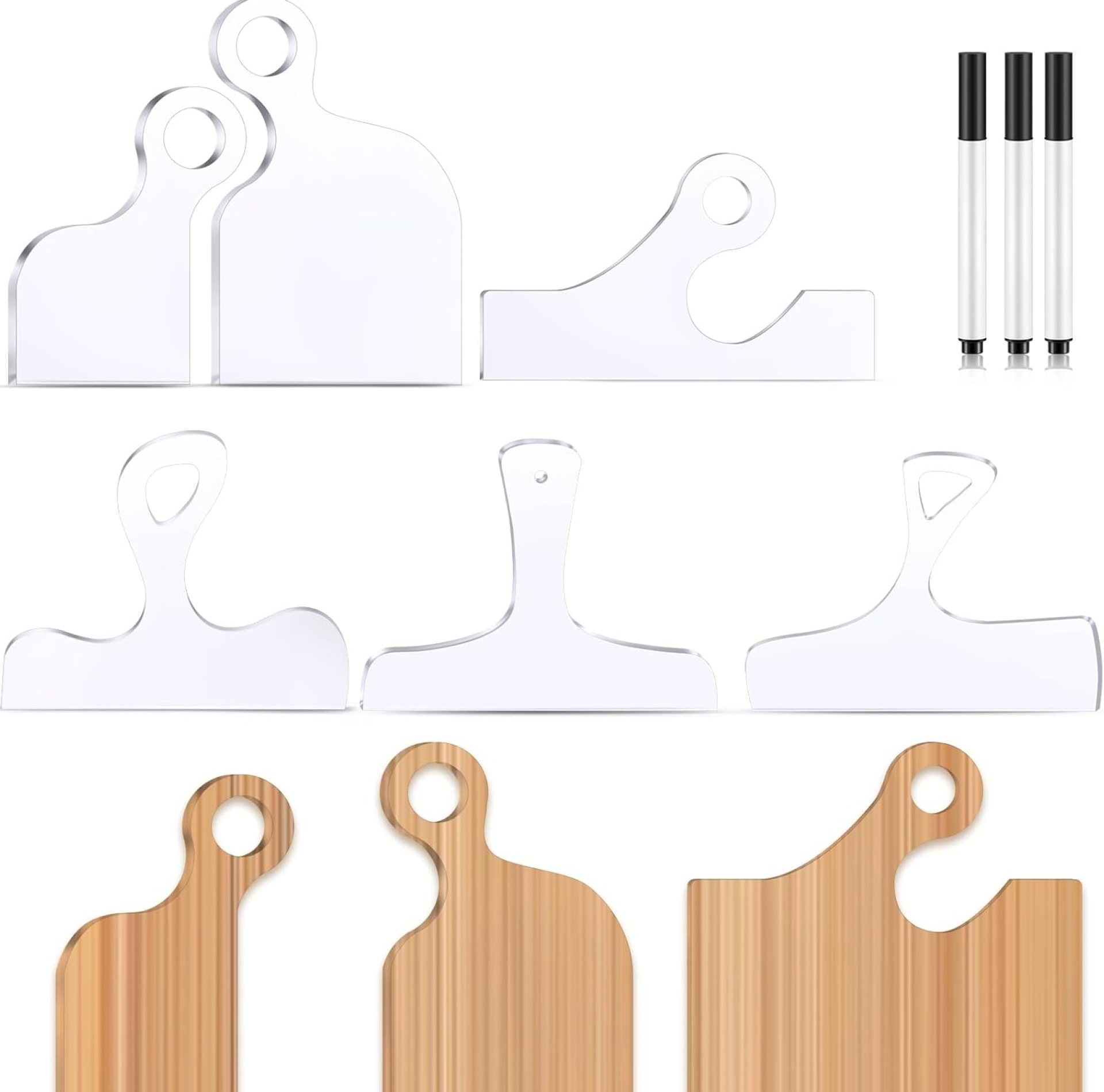 Frienda 6 Pcs Charcuterie Board Template Acrylic Router Template Cutting Board Template for Woodworking Thick Handle Template with 3 Pens Angled Curvy Stencils Guide Tools for Kitchen(Stylish) Frienda 6 Pcs Charcuterie Board Template Acrylic Router Template Cutting Board Template for Woodworking Thick Handle Template with 3 Pens Angled Curvy Stencils Guide Tools for Kitchen(Stylish)