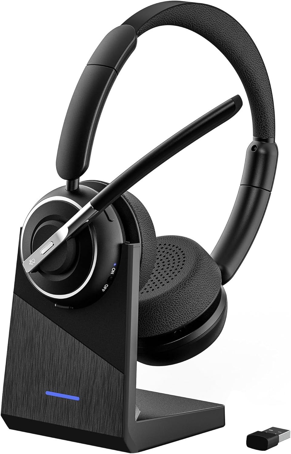 Bluetooth Headset, V5.2 Wireless Headset with AI Noise Cancellation Microphone, On Ear Headphones with Charging Base and Bluetooth Adapter, for Computer Home Office Call Center Zoom Skype Bluetooth Headset, V5.2 Wireless Headset with AI Noise Cancellation Microphone, On Ear Headphones with Charging Base and Bluetooth Adapter, for Computer Home Office Call Center Zoom Skype