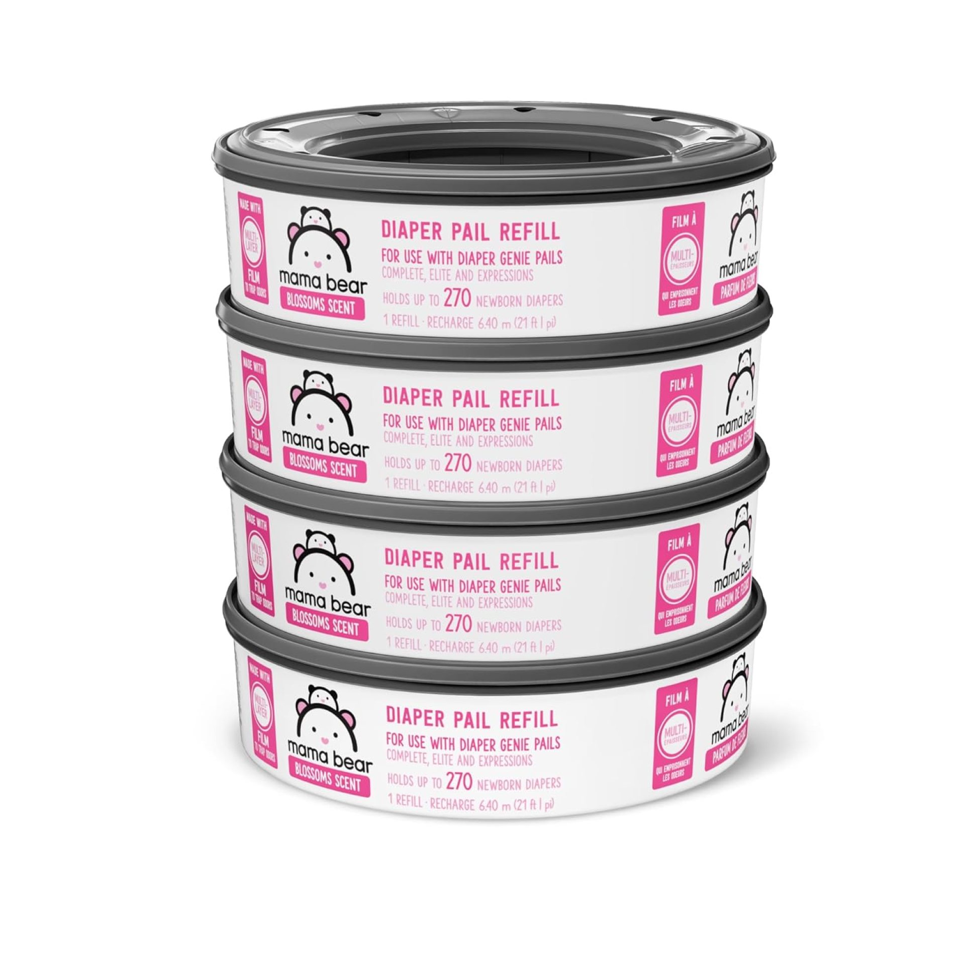Amazon Brand – Mama Bear Blossoms Scented Diaper Pail Refills for Diaper Genie Pails, 1080 Count (4 Packs of 270 Count) Amazon Brand – Mama Bear Blossoms Scented Diaper Pail Refills for Diaper Genie Pails, 1080 Count (4 Packs of 270 Count)