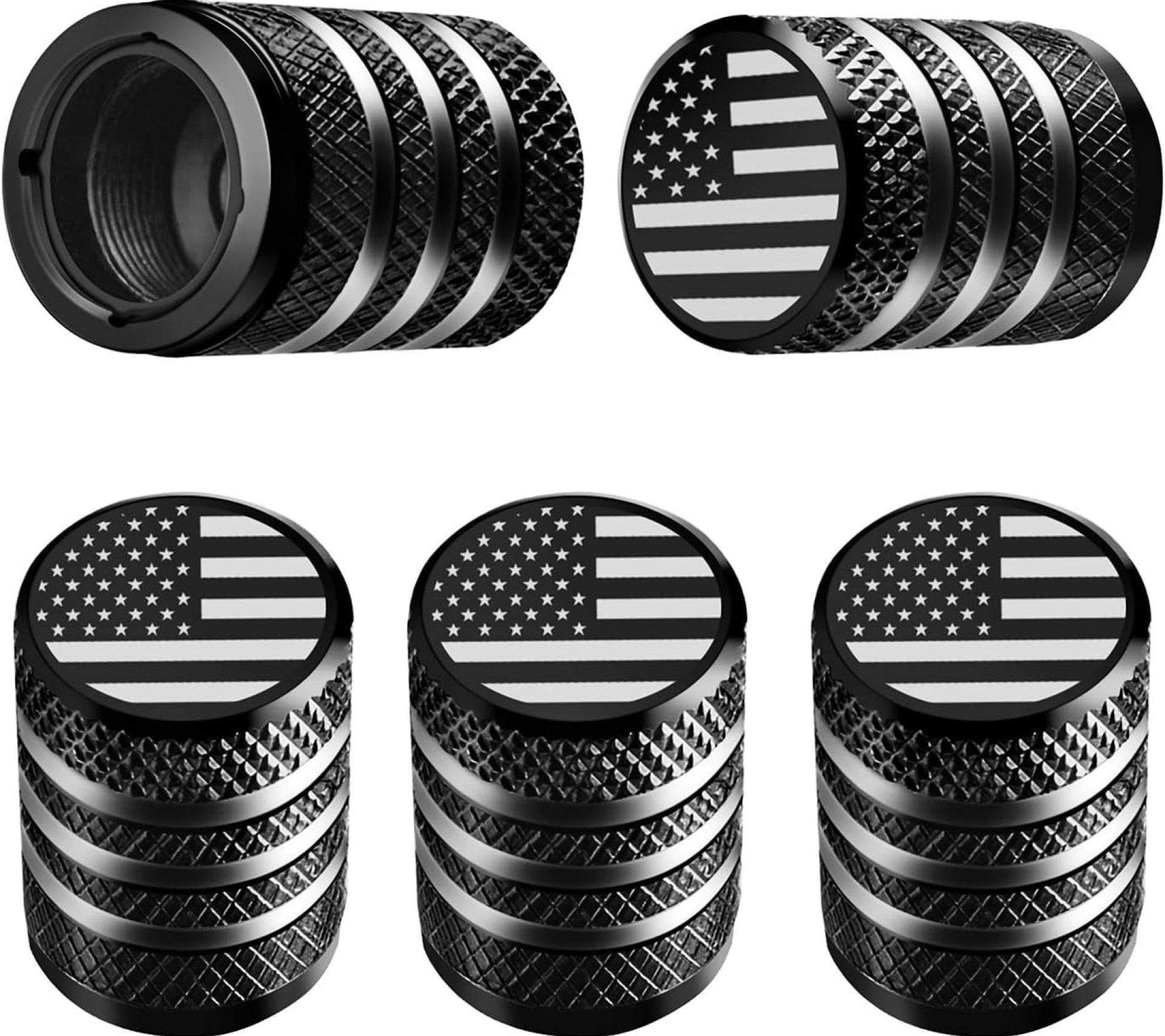 Tire Valve Stem Cap Cover – (5 Pack) Tire Air Cap Metal with Plastic Liner Corrosion Resistant Leak-Proof American Flag for Car Truck Motorcycle Bike Black Tire Valve Stem Cap Cover – (5 Pack) Tire Air Cap Metal with Plastic Liner Corrosion Resistant Leak-Proof American Flag for Car Truck Motorcycle Bike Black
