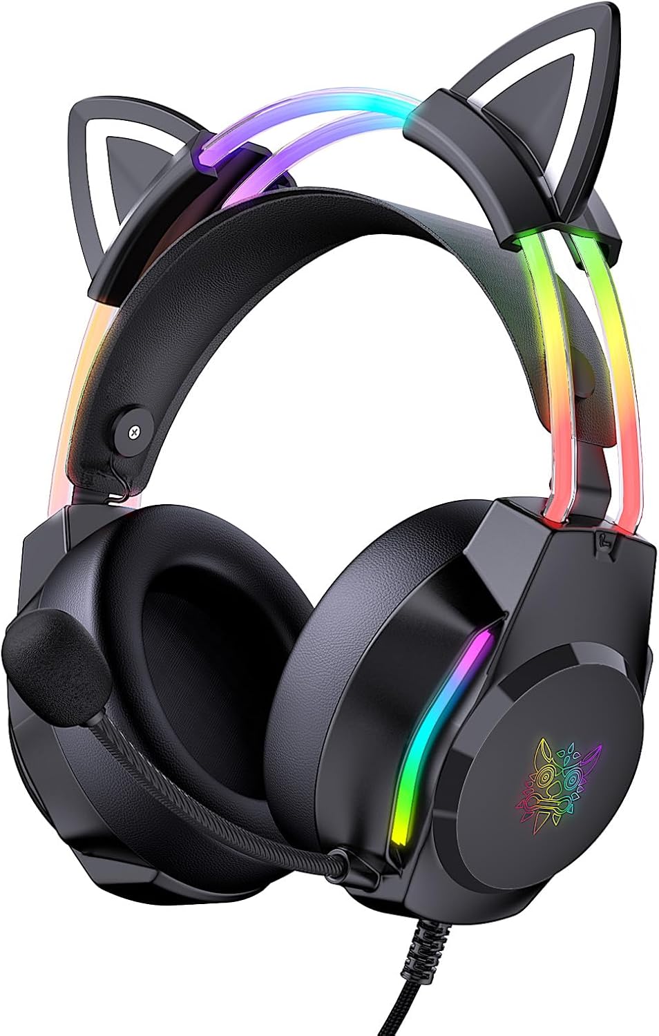 Gaming Headset with Microphone, Cat Ear Headphones for PC Laptop PS4 PS5 Xbox Switch, Rainbow RGB Lighting & Virtual Surround Sound, 3.5mm Wired Over Ear Headphones, Ergonomic Gaming Headset with Microphone, Cat Ear Headphones for PC Laptop PS4 PS5 Xbox Switch, Rainbow RGB Lighting & Virtual Surround Sound, 3.5mm Wired Over Ear Headphones, Ergonomic