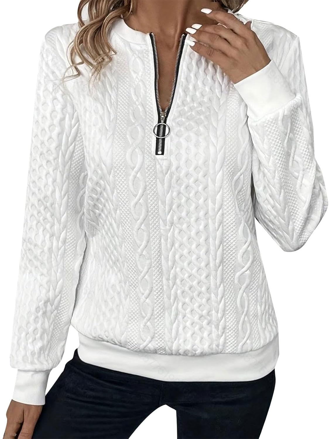 Women’s Half Zip Quilted Sweatshirts Crew Neck Long Sleeve Pullover Tops Textured Solid Casual Fashion Spring Tops Women’s Half Zip Quilted Sweatshirts Crew Neck Long Sleeve Pullover Tops Textured Solid Casual Fashion Spring Tops