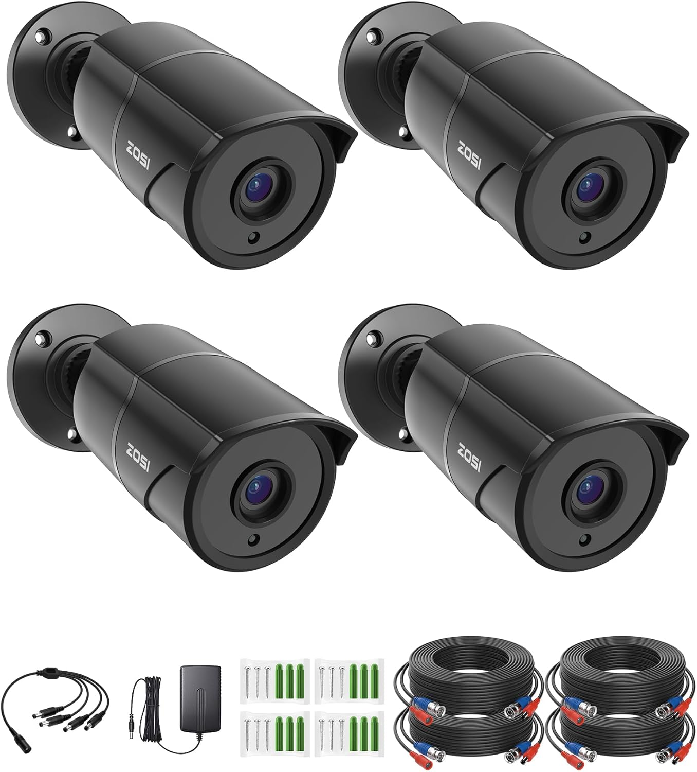 ZOSI 4 Pack 1080p Home Security Cameras with Audio Recording,Built-in Microphone,2MP 1920TVL HD-TVI Outdoor Indoor CCTV Cameras with 120ft IR Night Vision Weatherproof Surveillance Bullet Camera ZOSI 4 Pack 1080p Home Security Cameras with Audio Recording,Built-in Microphone,2MP 1920TVL HD-TVI Outdoor Indoor CCTV Cameras with 120ft IR Night Vision Weatherproof Surveillance Bullet Camera