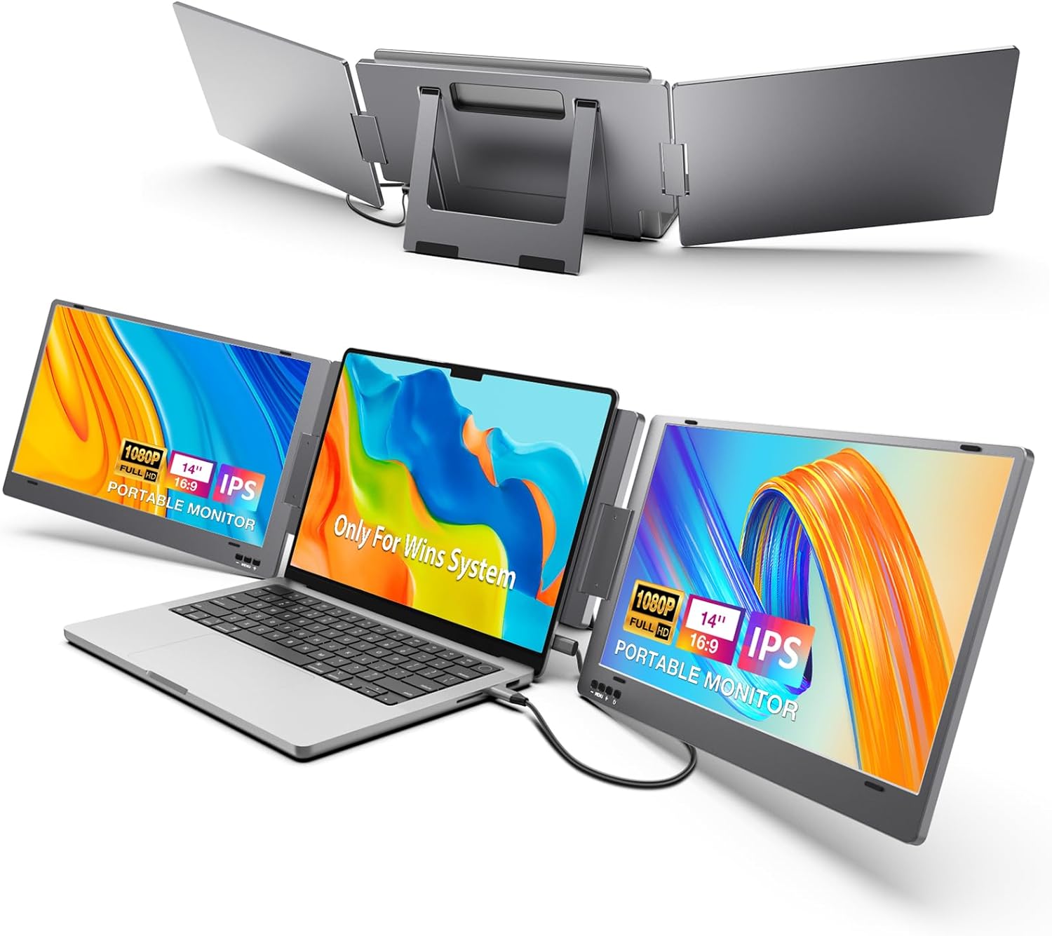 KYY Triple Laptop Screen Extender, 14″ 1080P FHD IPS Dual Portable Extended Monitor, USB C Travel for 12-16” Laptop, 210°Rotation & Kickstand, Plug and Play, X90 (Windows Only) KYY Triple Laptop Screen Extender, 14″ 1080P FHD IPS Dual Portable Extended Monitor, USB C Travel for 12-16” Laptop, 210°Rotation & Kickstand, Plug and Play, X90 (Windows Only)