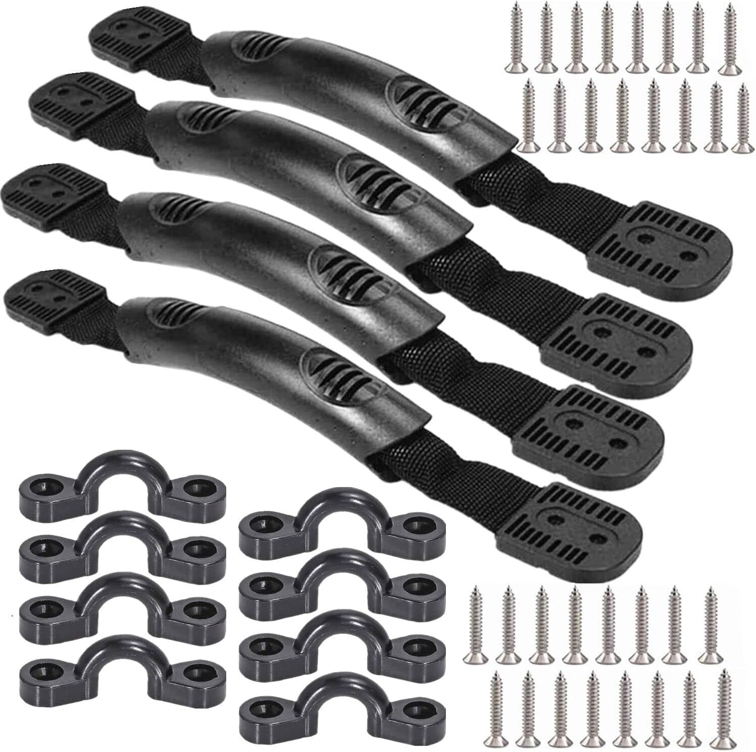 4Pcs 2 Hole Kayak Canoe Carry Handles, Kayak Boat Side Mount Paddle Park Handles – 8 Pcs Pad Eye with 32 Pcs Screws for Boat Kayak Deck Rigging Kit 4Pcs 2 Hole Kayak Canoe Carry Handles, Kayak Boat Side Mount Paddle Park Handles – 8 Pcs Pad Eye with 32 Pcs Screws for Boat Kayak Deck Rigging Kit