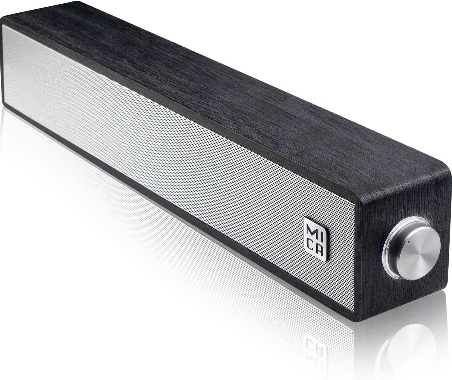 MICA Computer Speakers, Wired Computer Sound Bar, Wooden Mini Soundbar, USB Powered PC Speakers 3.5mm AUX & PC Input (Black) MICA Computer Speakers, Wired Computer Sound Bar, Wooden Mini Soundbar, USB Powered PC Speakers 3.5mm AUX & PC Input (Black)