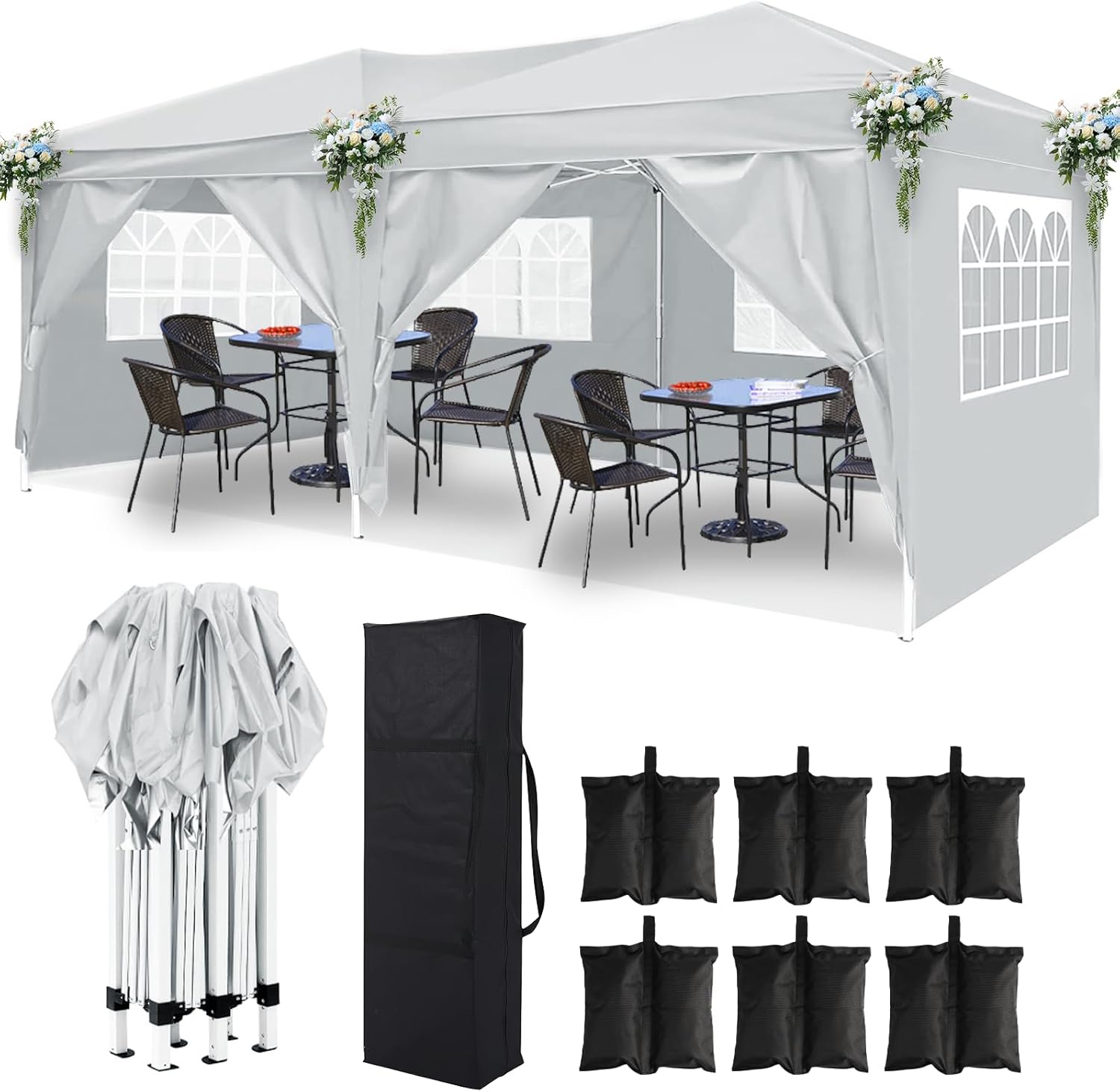 10×20 Pop Up Canopy Outdoor Tent Party Tent with 6 Sidewalls, Wedding Party Tent Outdoor Canopy Waterproof UV50 Canopy Tent Event Shelter for Parties, 6 pcs Weight Bag,Carry Bag, White 10×20 Pop Up Canopy Outdoor Tent Party Tent with 6 Sidewalls, Wedding Party Tent Outdoor Canopy Waterproof UV50 Canopy Tent Event Shelter for Parties, 6 pcs Weight Bag,Carry Bag, White
