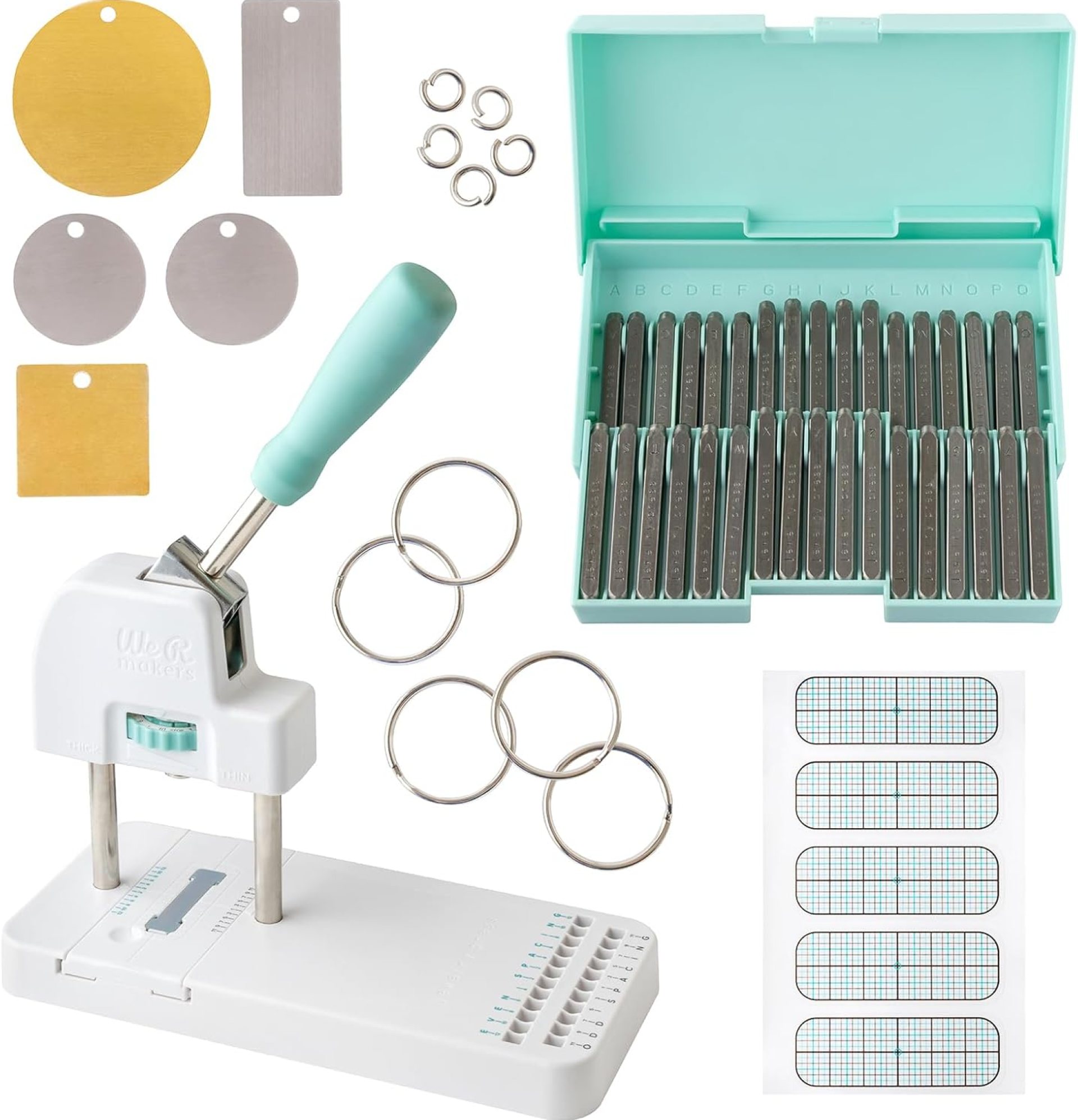 We R Makers, Jewelry Press Kit Machine, Includes 1 Jewelry Press, 34 Piece Metal Stamping Kit, and Alignment Stickers, The Perfect Jewelry Kit for Adults to Make Rings, Necklaces and Magnets We R Makers, Jewelry Press Kit Machine, Includes 1 Jewelry Press, 34 Piece Metal Stamping Kit, and Alignment Stickers, The Perfect Jewelry Kit for Adults to Make Rings, Necklaces and Magnets