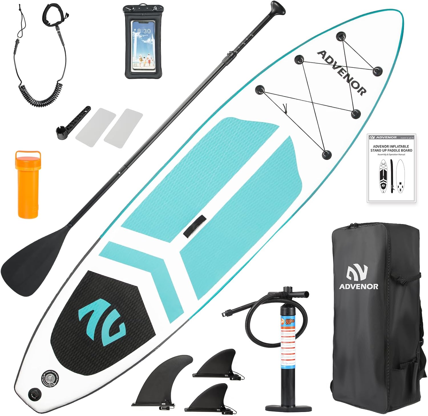 ADVENOR Paddle Board 11’x33 x6 Extra Wide Inflatable Stand Up Paddle Board with Hand Pump,Leash, Adjustable Paddle For Basic Version, Extra Kayak Paddle Kayak Seat 2 Fishing Mounts For Fishing Version ADVENOR Paddle Board 11’x33 x6 Extra Wide Inflatable Stand Up Paddle Board with Hand Pump,Leash, Adjustable Paddle For Basic Version, Extra Kayak Paddle Kayak Seat 2 Fishing Mounts For Fishing Version
