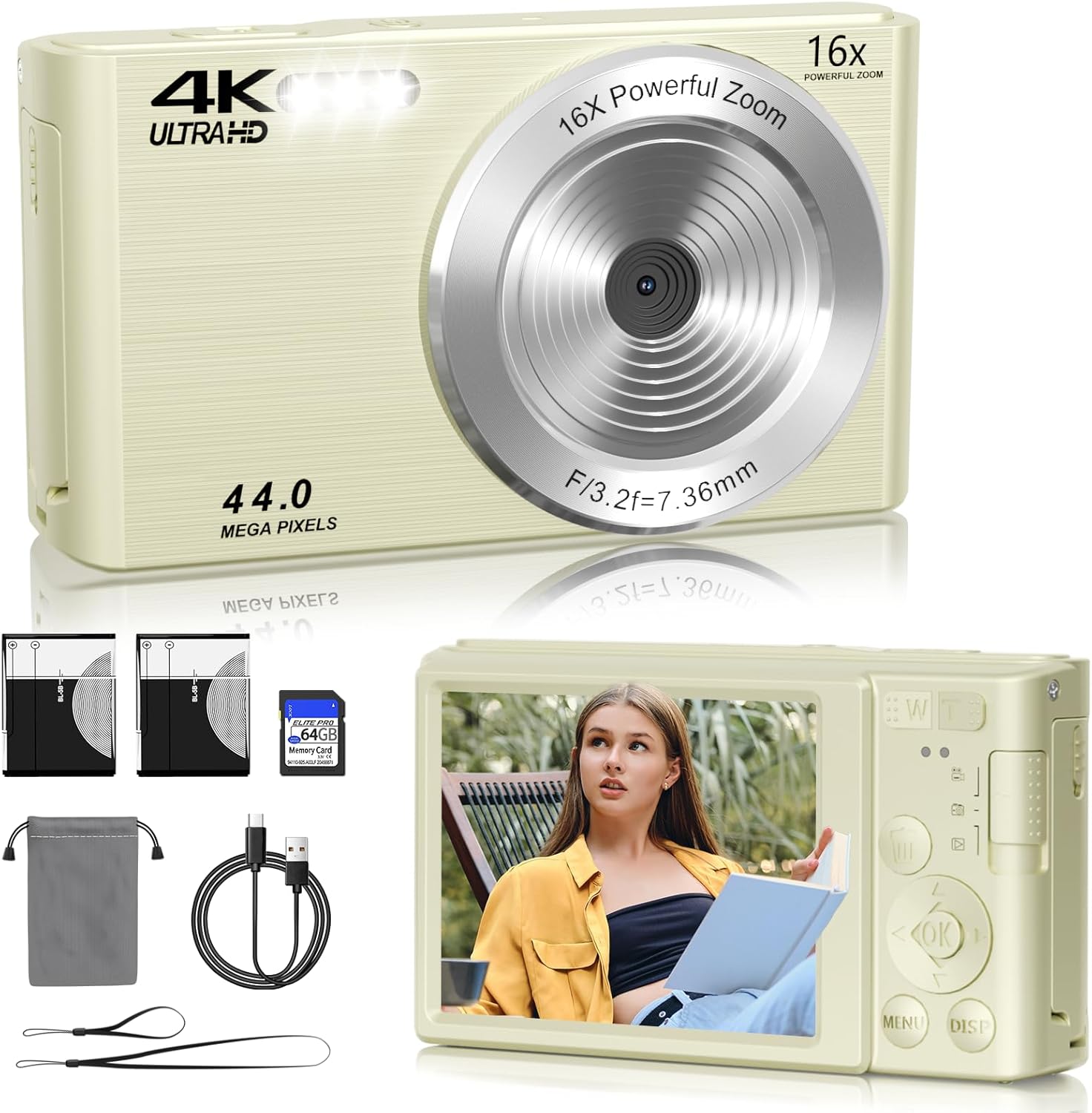 2025 Upgrade Digital Camera,Digital Camera 4K 44MP, Compact Point and Shoot Digital Cameras for Teens with 16x Zoom, 64 GB SD Card, Vintage Digital Camera for Kids Boys Girls (Cream) 2025 Upgrade Digital Camera,Digital Camera 4K 44MP, Compact Point and Shoot Digital Cameras for Teens with 16x Zoom, 64 GB SD Card, Vintage Digital Camera for Kids Boys Girls (Cream)