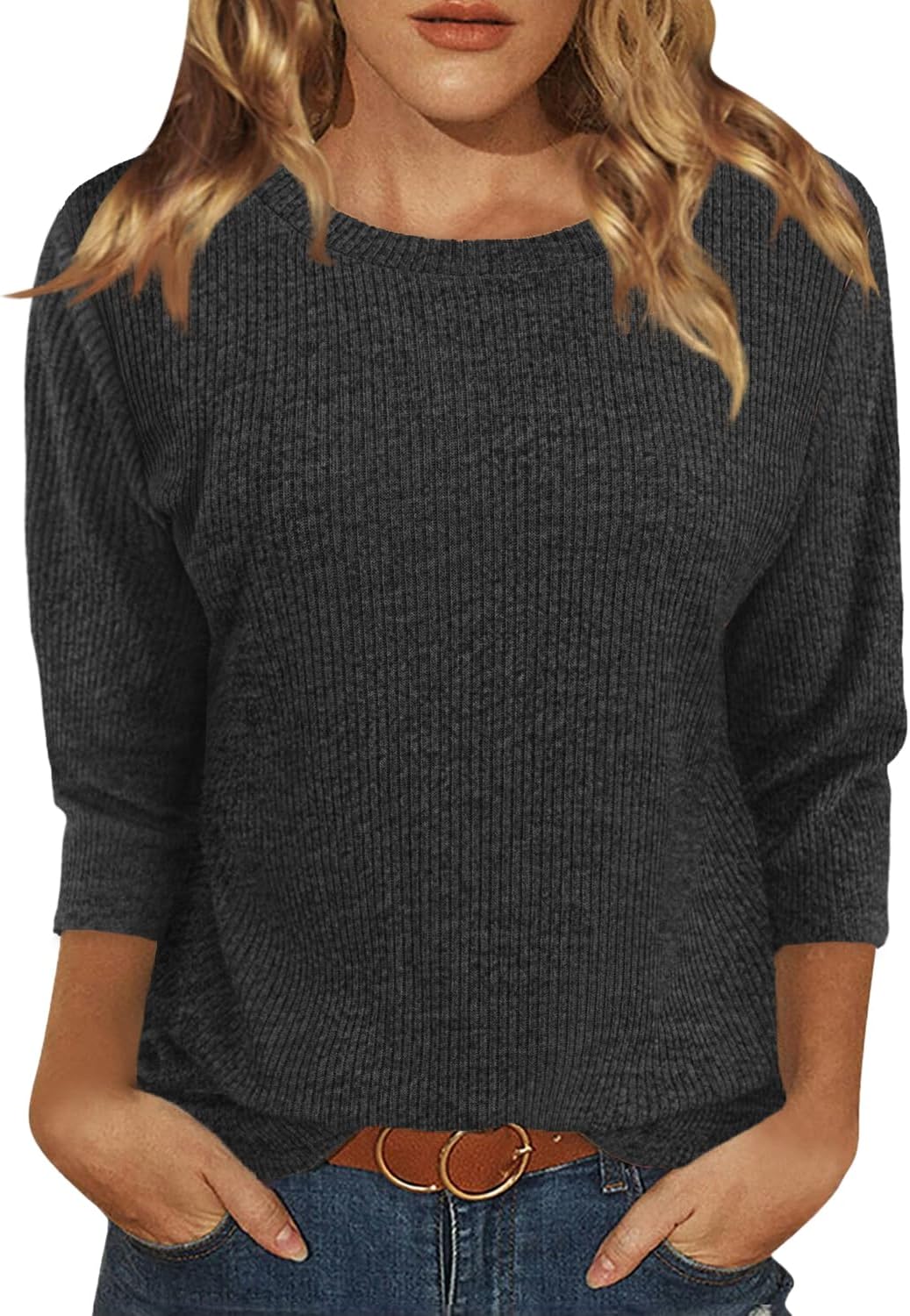 JomeDesign Womens Tops 3/4 Sleeve Shirts Crew Neck Loose Casual Blouses JomeDesign Womens Tops 3/4 Sleeve Shirts Crew Neck Loose Casual Blouses