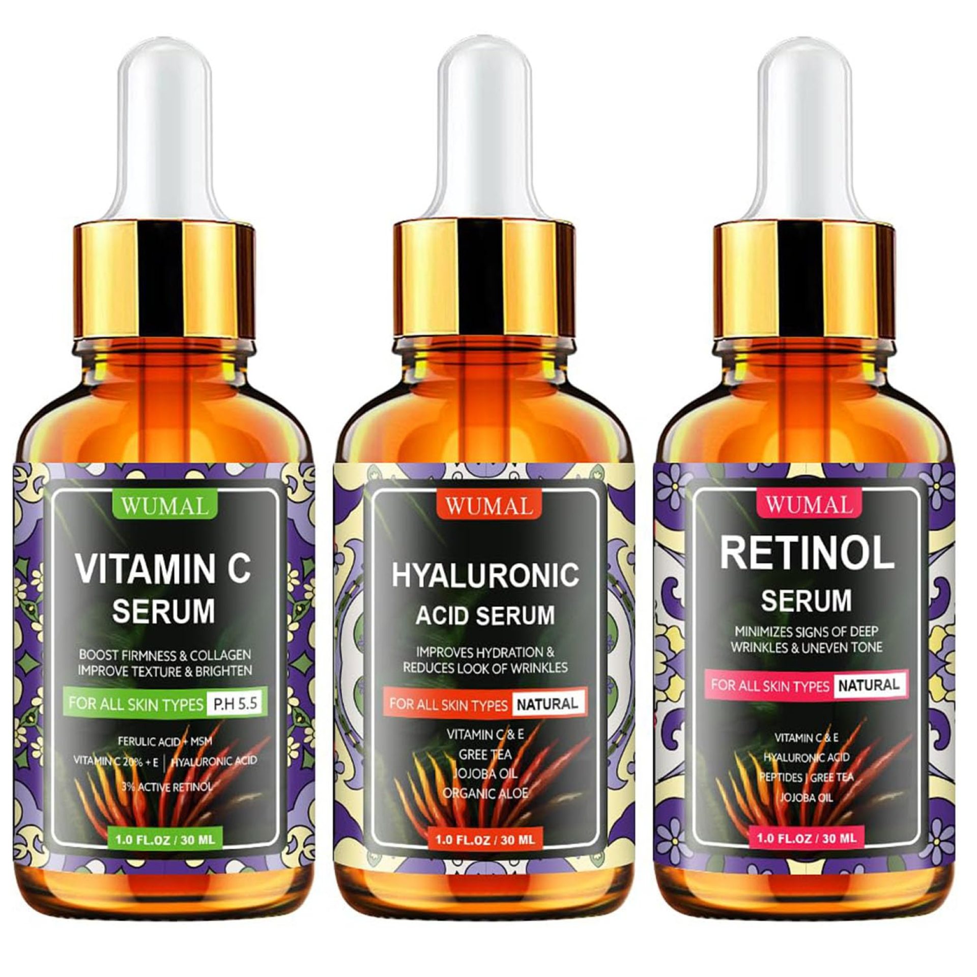 3 Pack Face Serum Set – Vitamin C Serum, Retinol Serum & Hyaluronic Acid Serum – Firming, Brightening & Hydrating – Reset Your Skin Day and Night 3 Pack Face Serum Set – Vitamin C Serum, Retinol Serum & Hyaluronic Acid Serum – Firming, Brightening & Hydrating – Reset Your Skin Day and Night